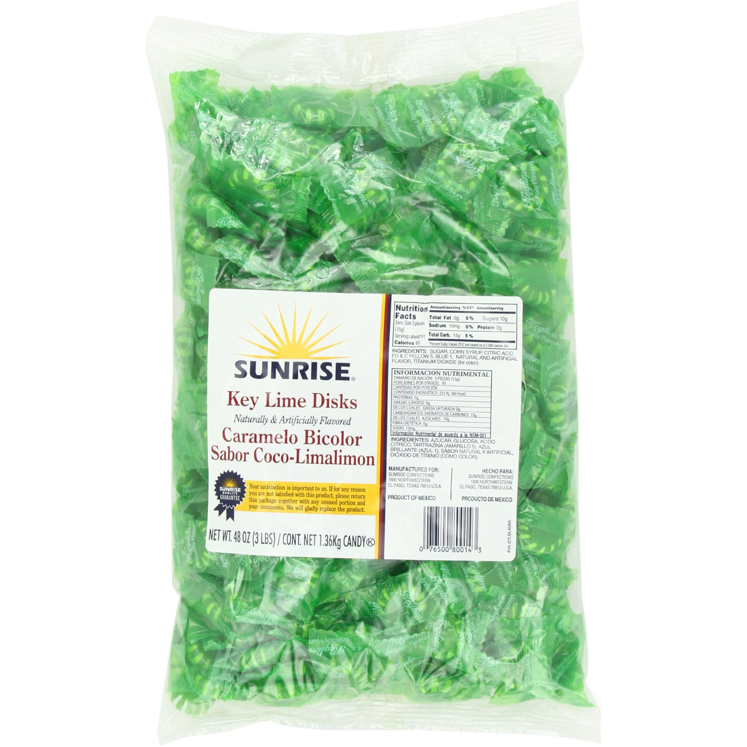 Sunrise Confections Key Lime Disks - Hard Candy 3 Pound Bag