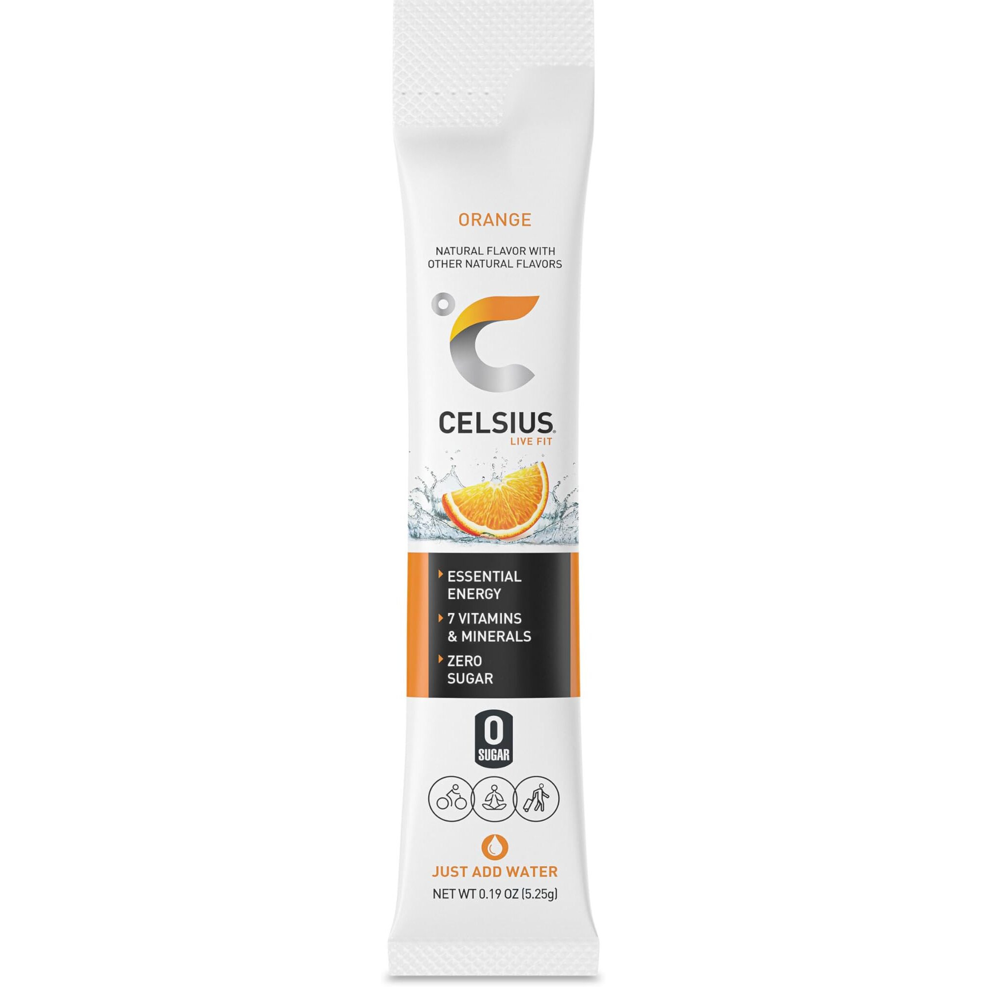 Celsius On-The-Go Powder Stick Zero Sugar (14 Sticks Per Pack), Orange, 2.60 Oz