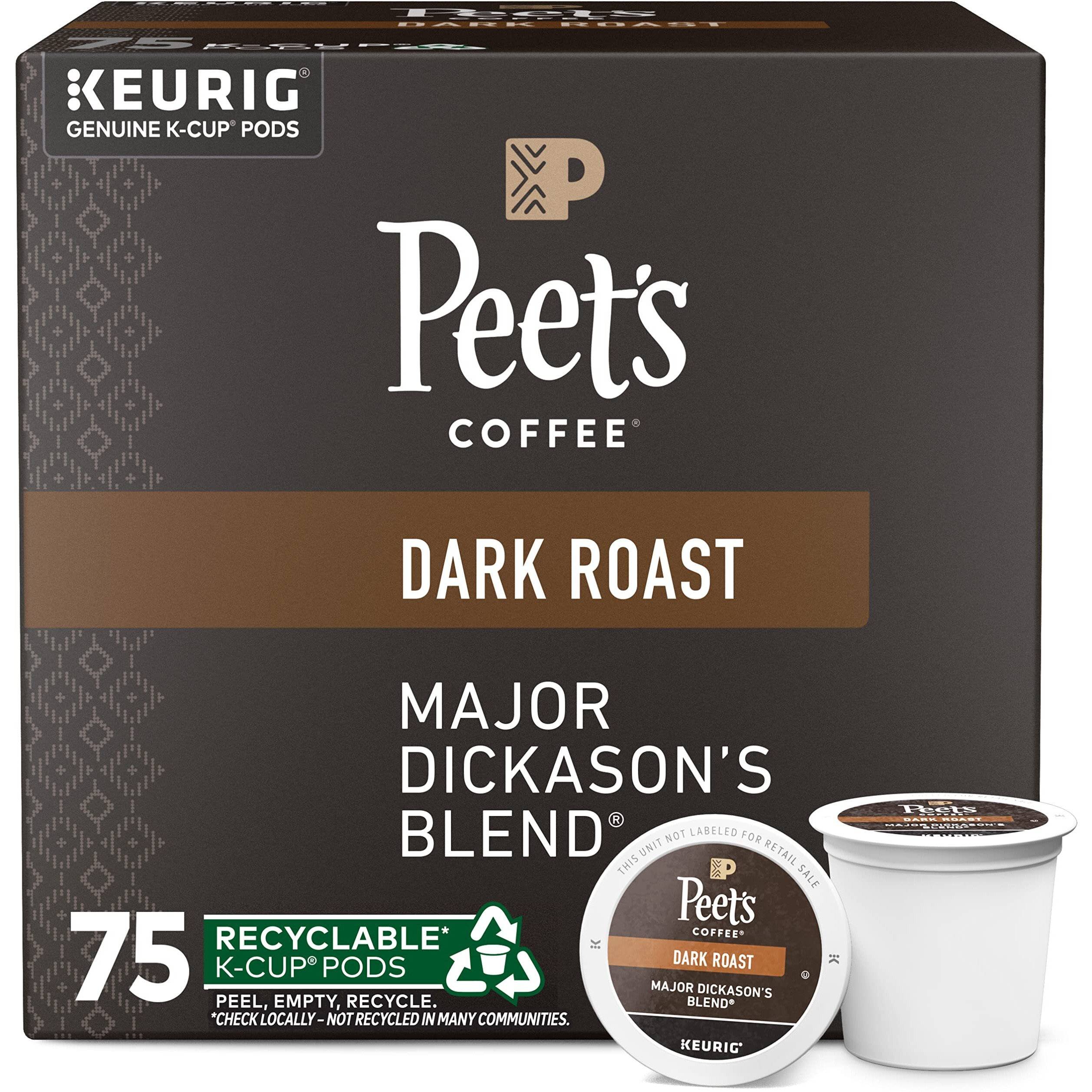 Peet's Coffee, Dark Roast K-Cup Pods For Keurig Brewers - Major Dickason's Blend 75 Count (1 Box Of 75 K-Cup Pods)