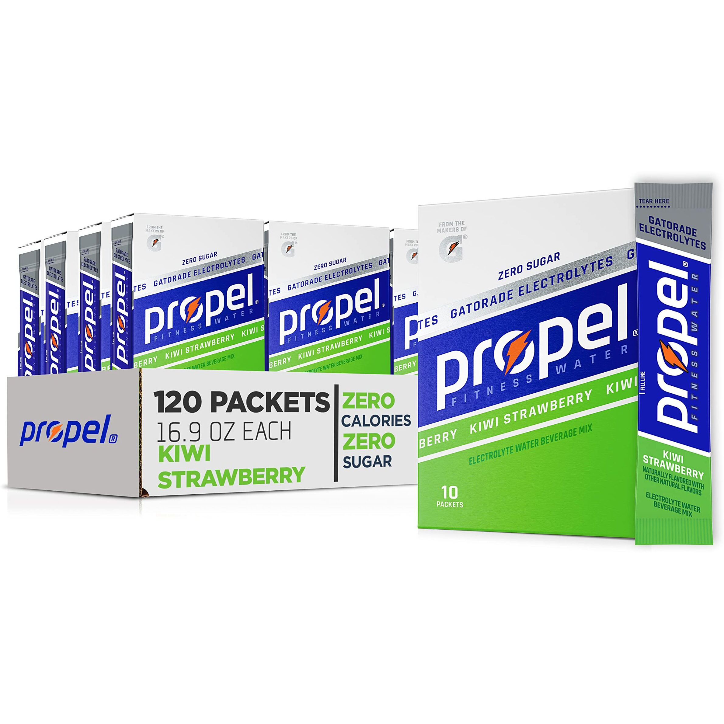 Propel Powder Packets, Kiwi Strawberry With Electrolytes, Vitamins And No Sugar, Pack Of 12, 10 Packets Each, Total 120 Packets (Packaging May Vary)