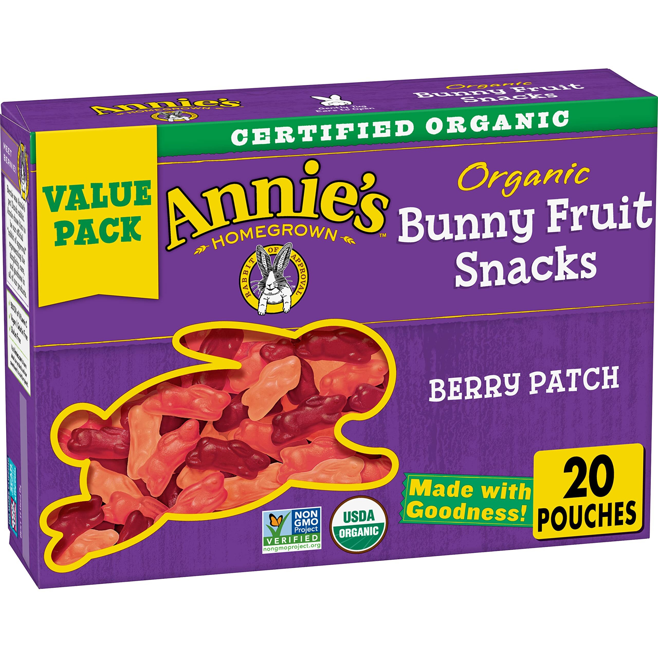 Annie's Organic Berry Patch Bunny Fruit Snacks, Gluten Free, 16 Oz, 20 Ct