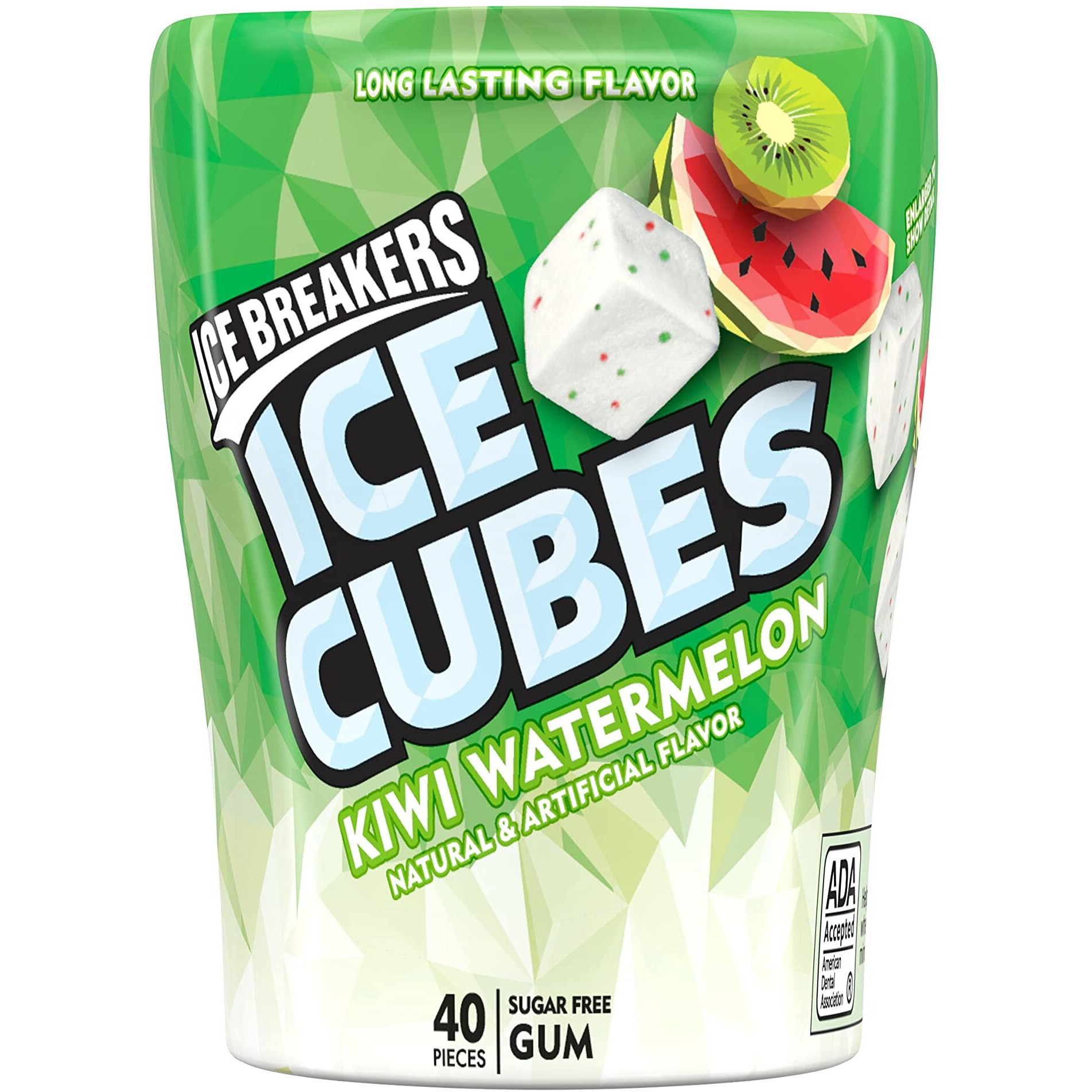 Ice Breakers Ice Cubes Kiwi Watermelon Sugar Free Chewing Gum Bottles, 3.24 Oz (6 Count, 40 Pieces)