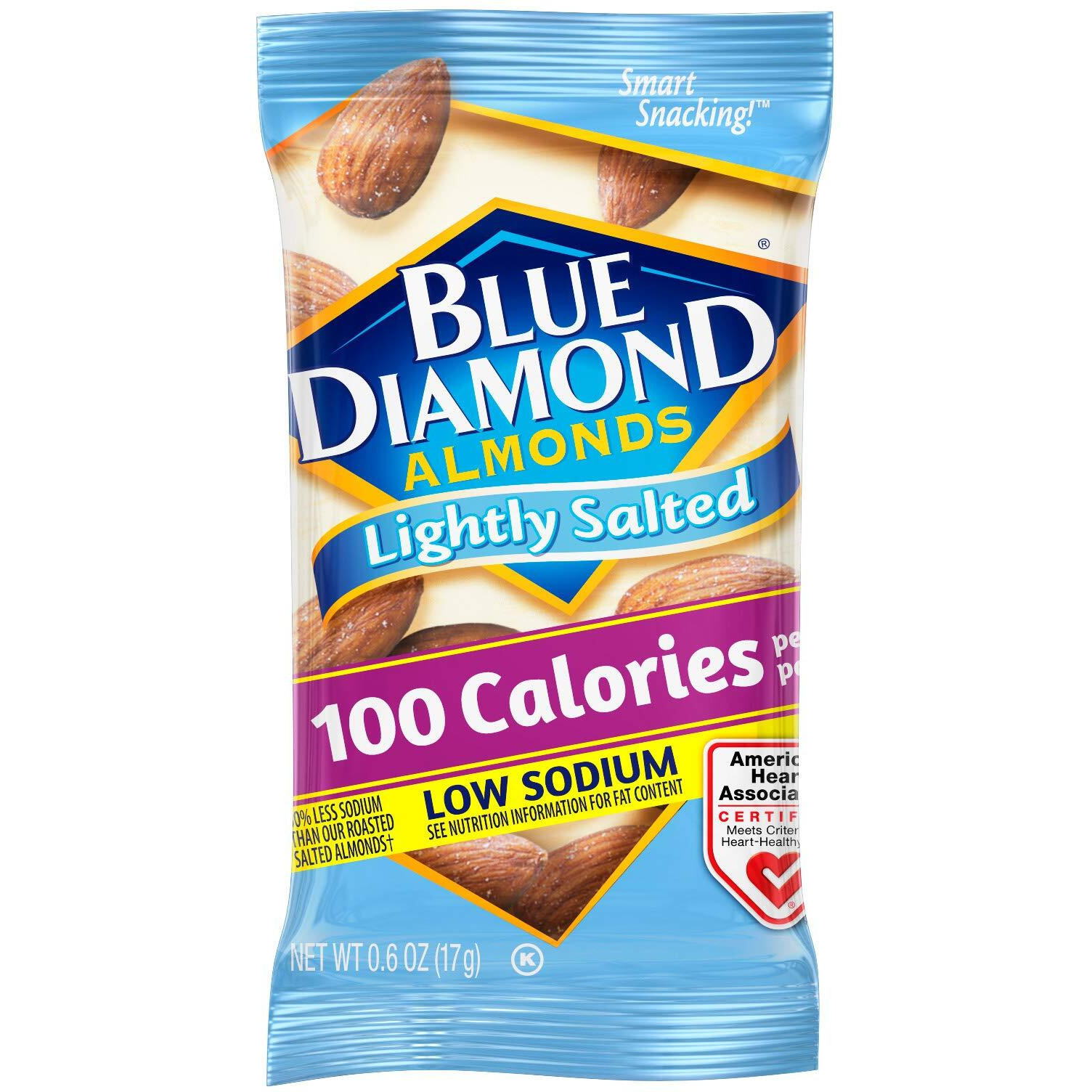 Blue Diamond Almonds Low Sodium Lightly Salted Snack Nuts, 100 Calorie Packs, 0.6 Ounce (Pack Of 32)