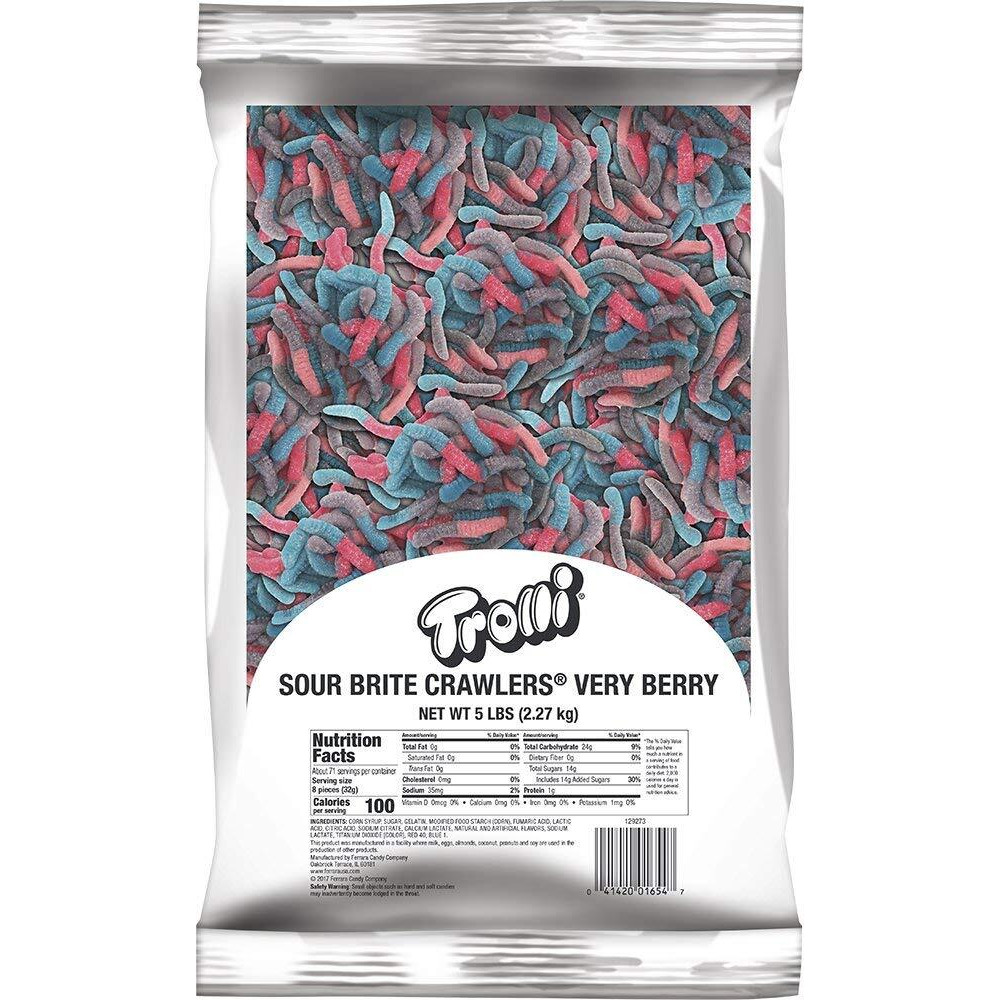 Trolli Sour Brite Crawlers, Very Berry, Sour Gummy Worm Candy, 5 Pound Bulk Bag