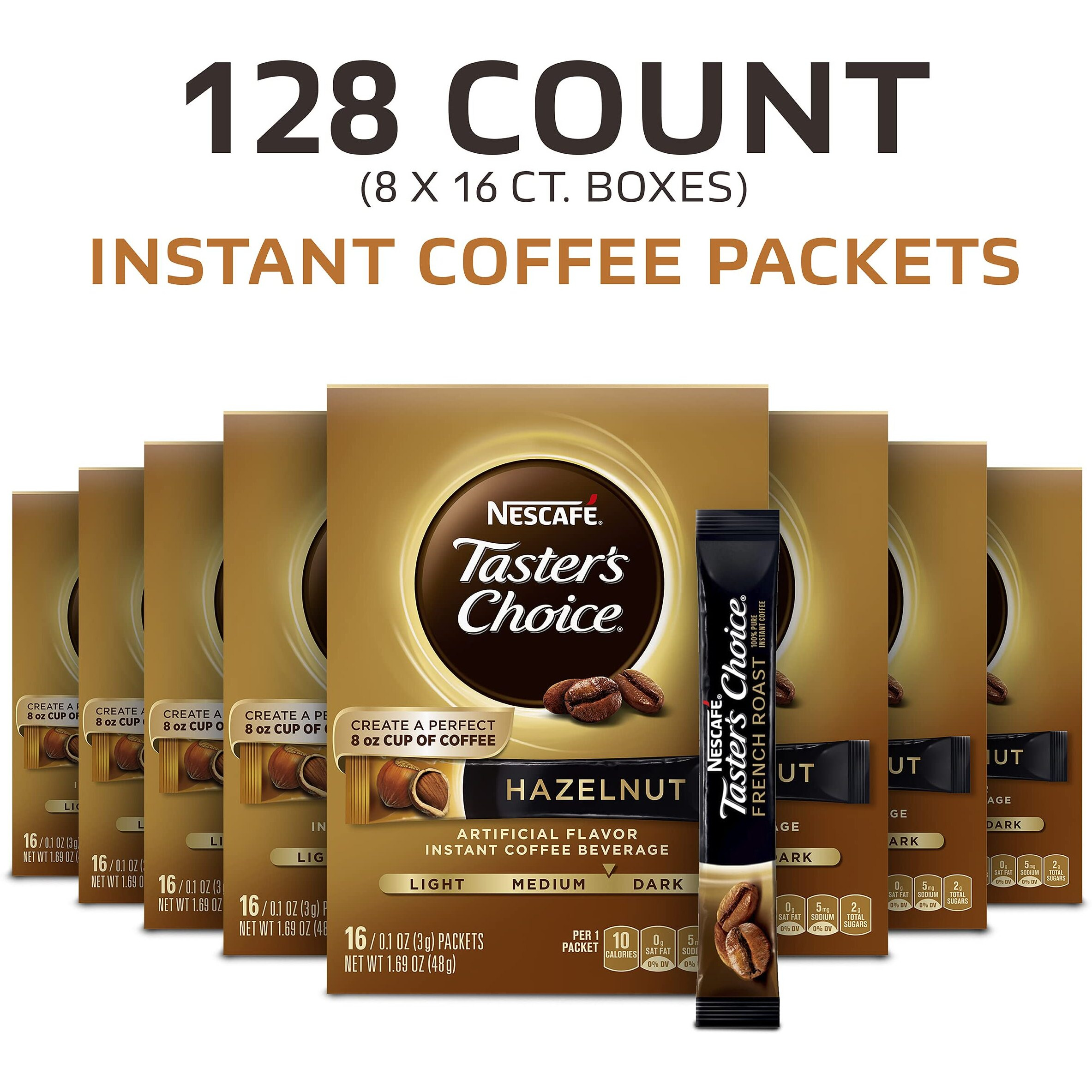 Nescafe Taster's Choice Instant Coffee Beverage, Hazelnut, 16 Count (Pack Of 8)