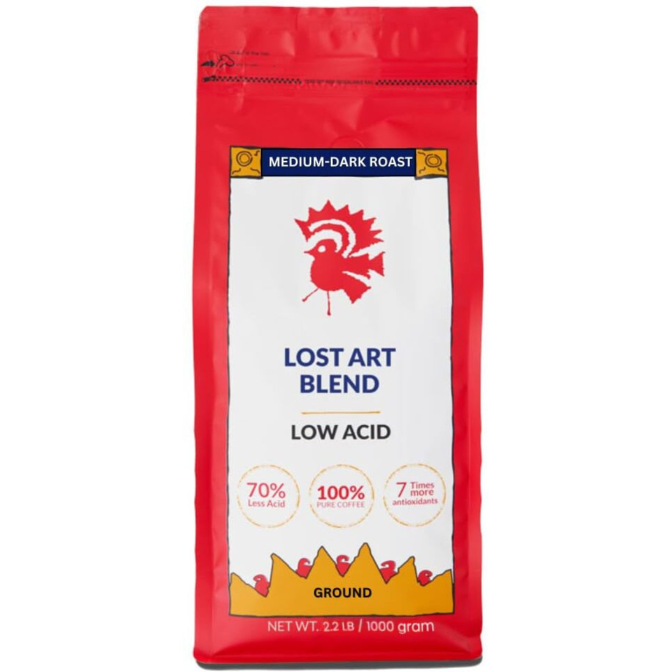 Puroast Low Acid Coffee, Lost Art Blend Ground, Medium Roast, Bold High Antioxidants & High Ph, No Bitter Aftertaste, Reduced Heartburn & Gerd Friendly, Specialty Coffee, Great For Cold Brew - 2.2 Lb