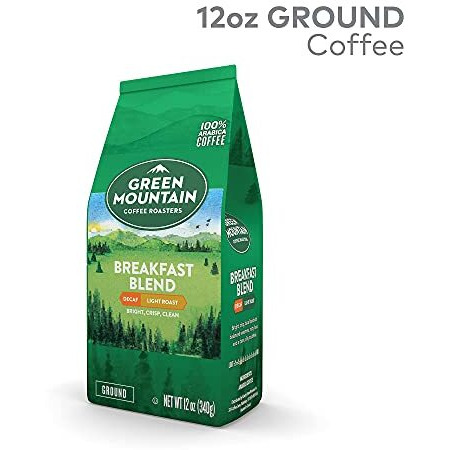 Green Mountain Coffee Roasters, Breakfast Blend Decaf, Ground Coffee, Decaffeinated, Light Roast, Bagged 12Oz.