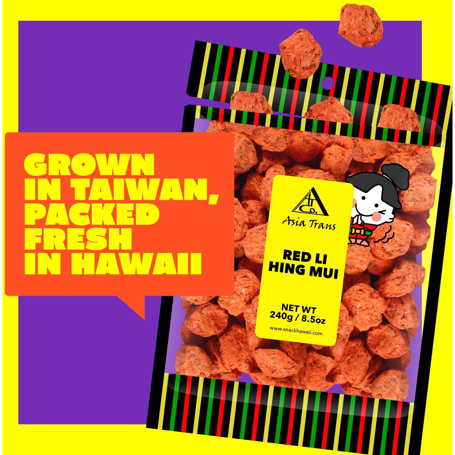 Asia Trans Seeded Red Li Hing Mui Crack Seed Plums - Hawaiian Favorite - Sweet, Sour, & Salty Dried Asian Plum