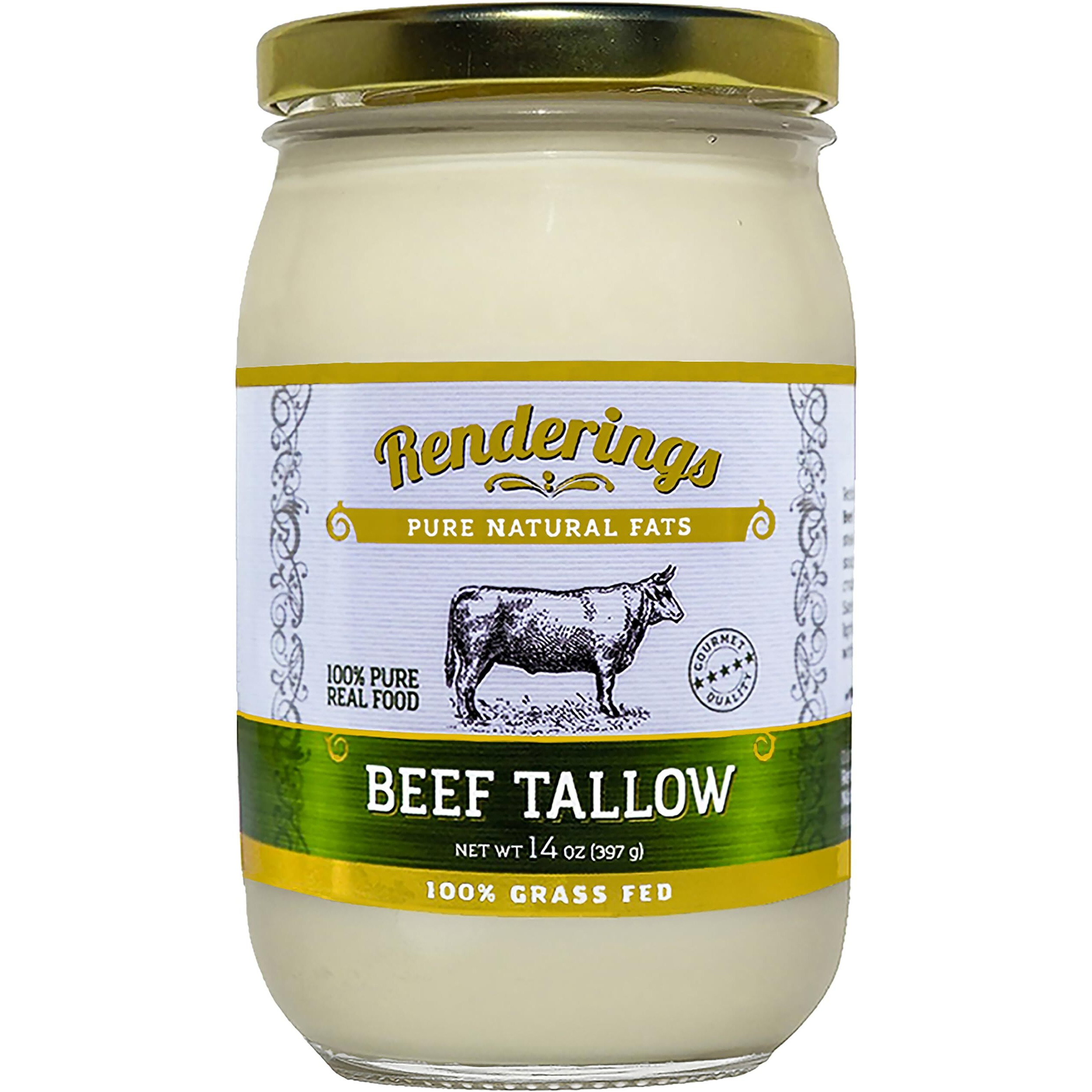 Renderings Beef Tallow, 100% Grass-Fed & Finished, Cooking, Baking And Frying, 14 Oz Jar