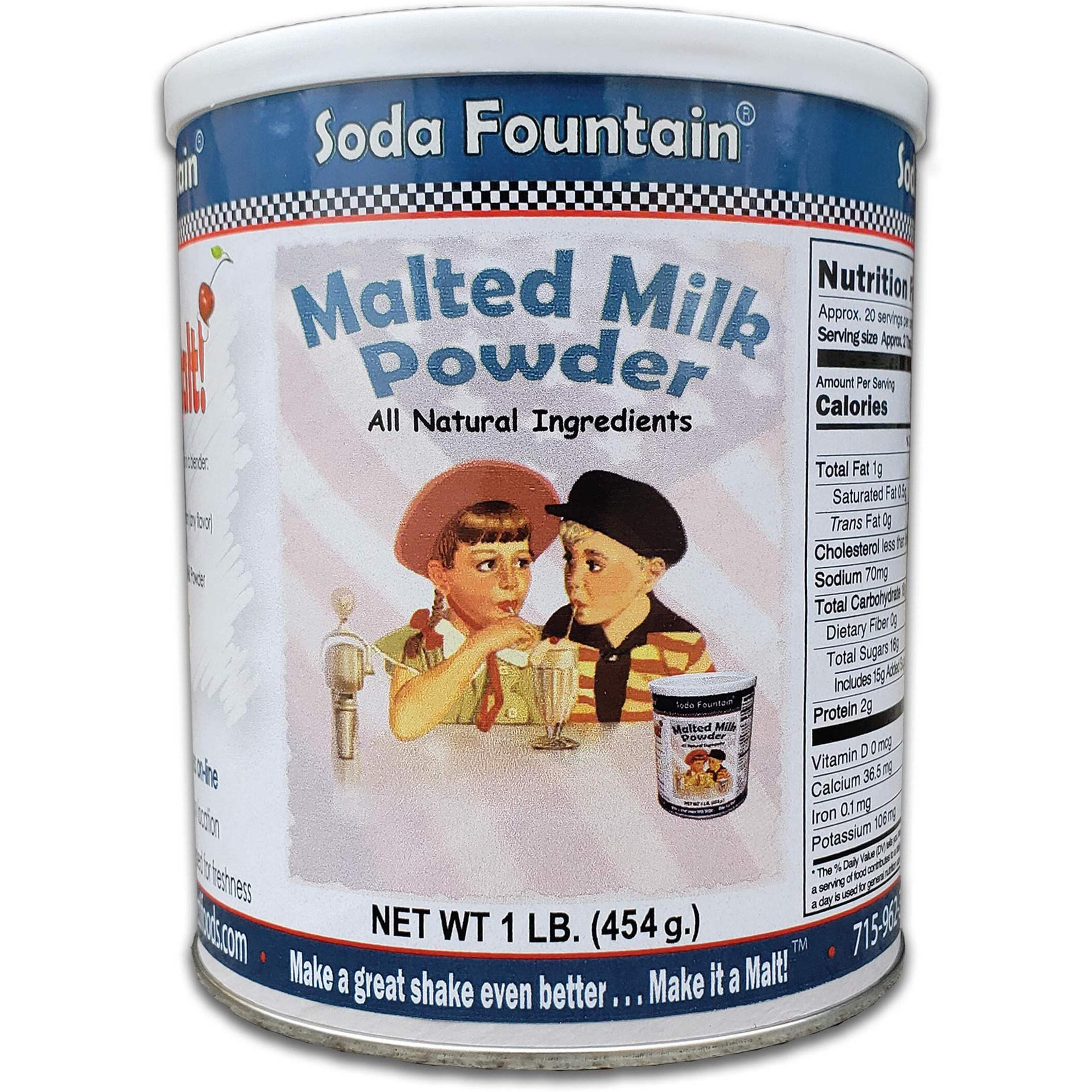 Soda Fountain Malted Milk Powder 1 Lb. Canister - Malt Powder For Ice Cream And Baking