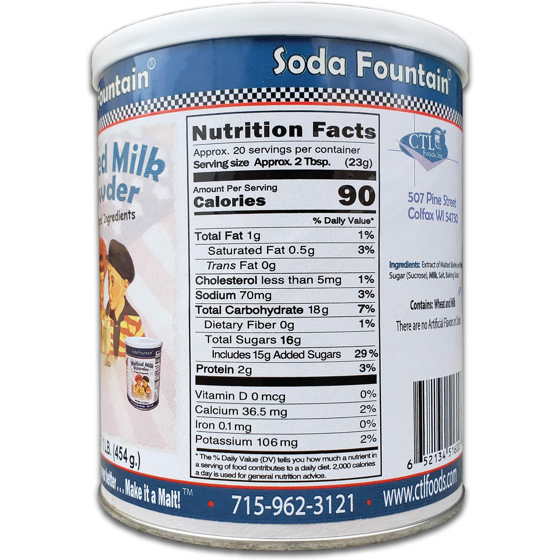 Soda Fountain Malted Milk Powder 1 Lb. Canister - Malt Powder For Ice Cream And Baking