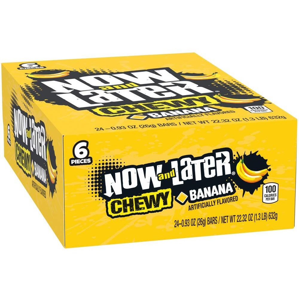 Now And Later Chewy Candy, Banana Flavor, 0.93 Ounce Bars (Pack Of 24)