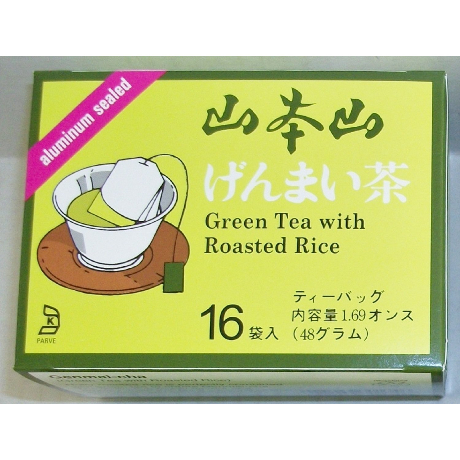 Yamamotoyama Genmai-Cha Green Tea With Roasted Rice 16 Count Tea Bags Aluminum Sealed (3 Pack)