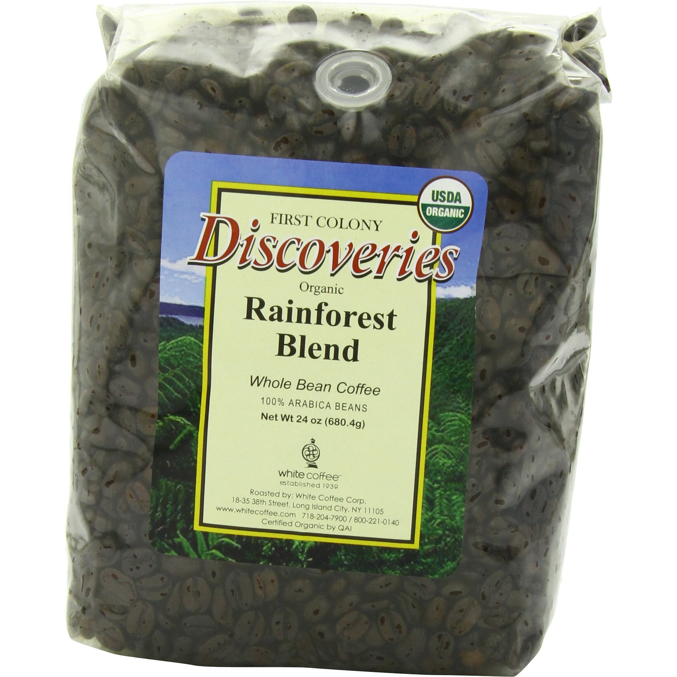 First Colony Organic Fair Trade Whole Bean Coffee, Rainforest, 24-Ounce