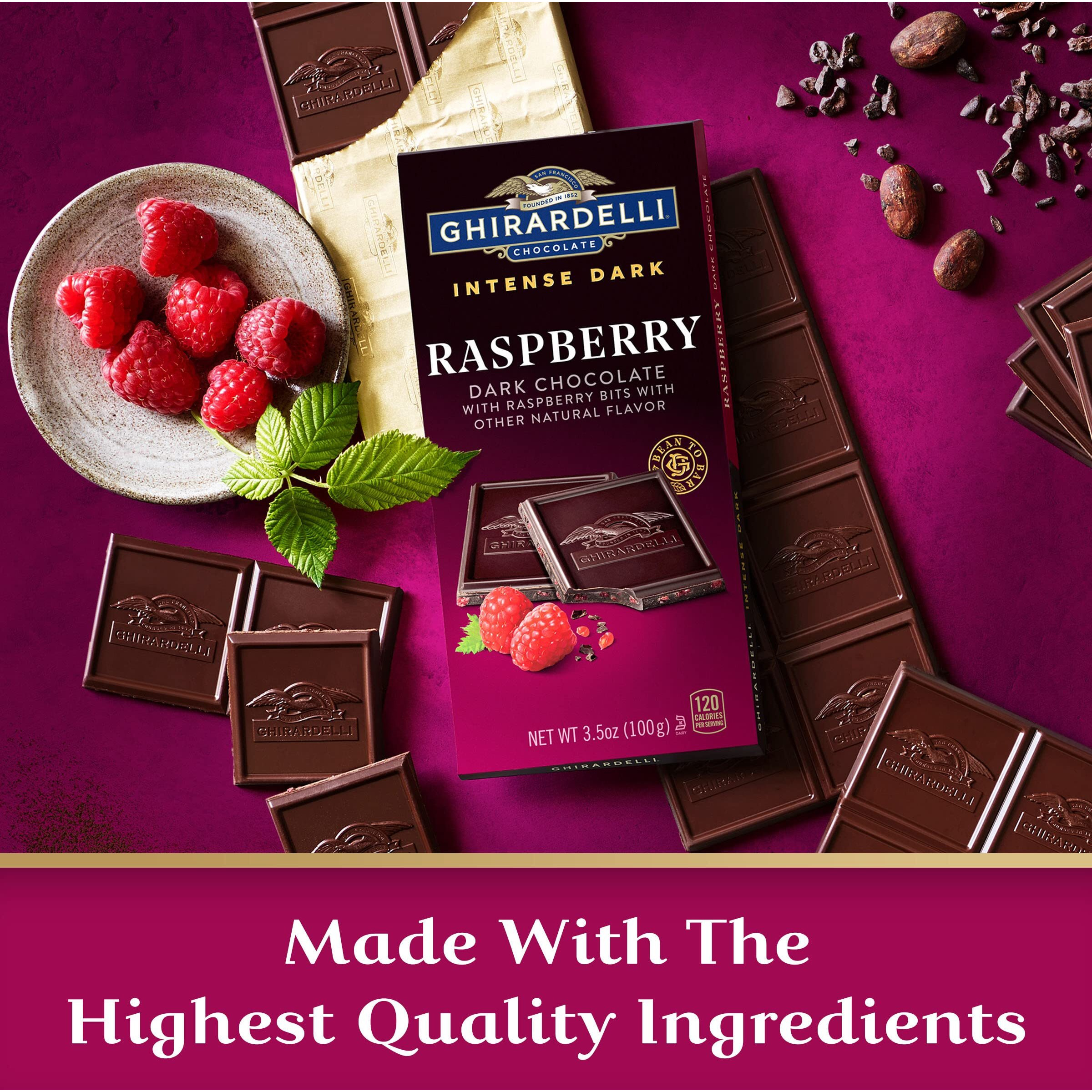 Ghirardelli Intense Dark Chocolate Bar, Raspberry, 3.5 Oz Bar