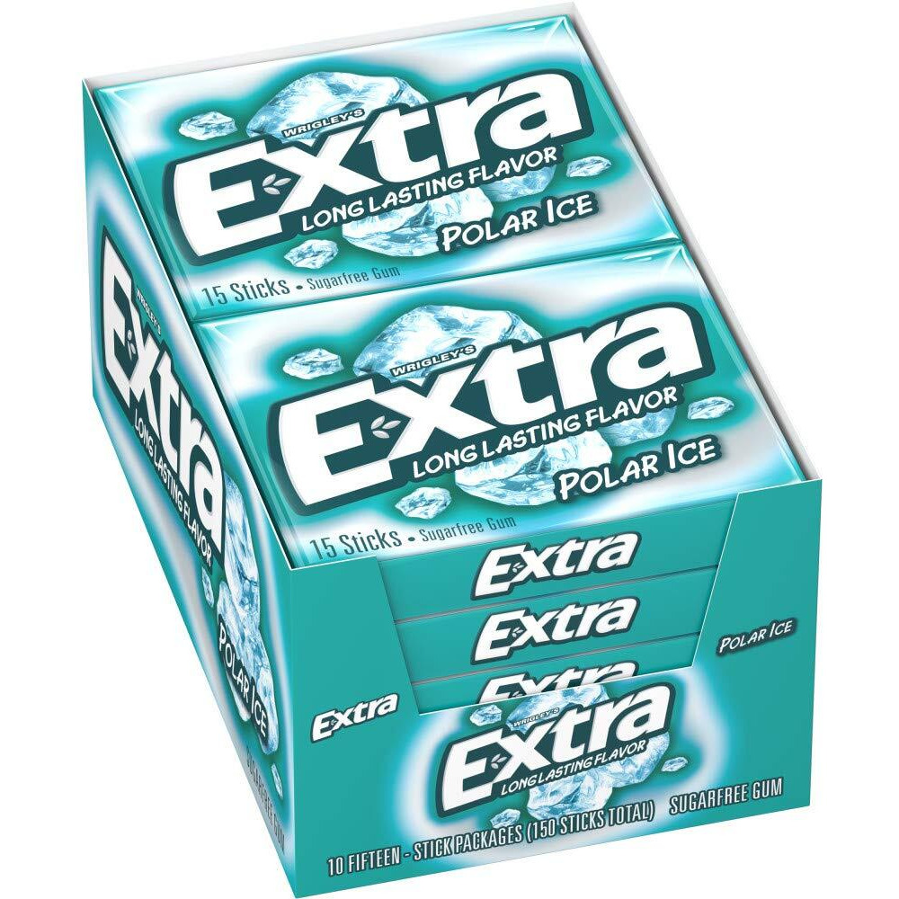 Extra Polar Ice Sugarfree Gum, 15 Sticks (Pack Of 10)