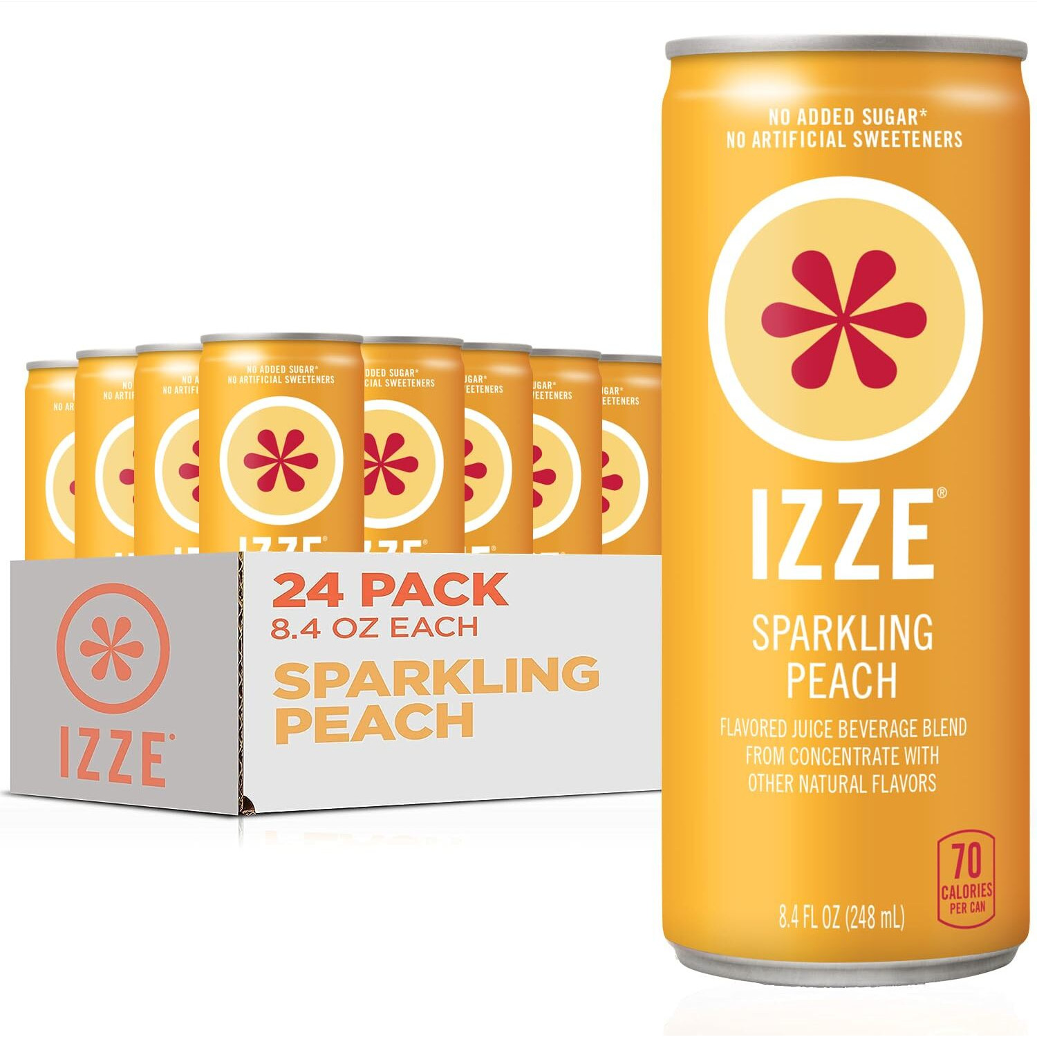 Izze Sparkling Juice, Peach, No Added Sugars, No Preservatives, Non-Gmo, 8.4 Fl Oz Can (Pack Of 24)