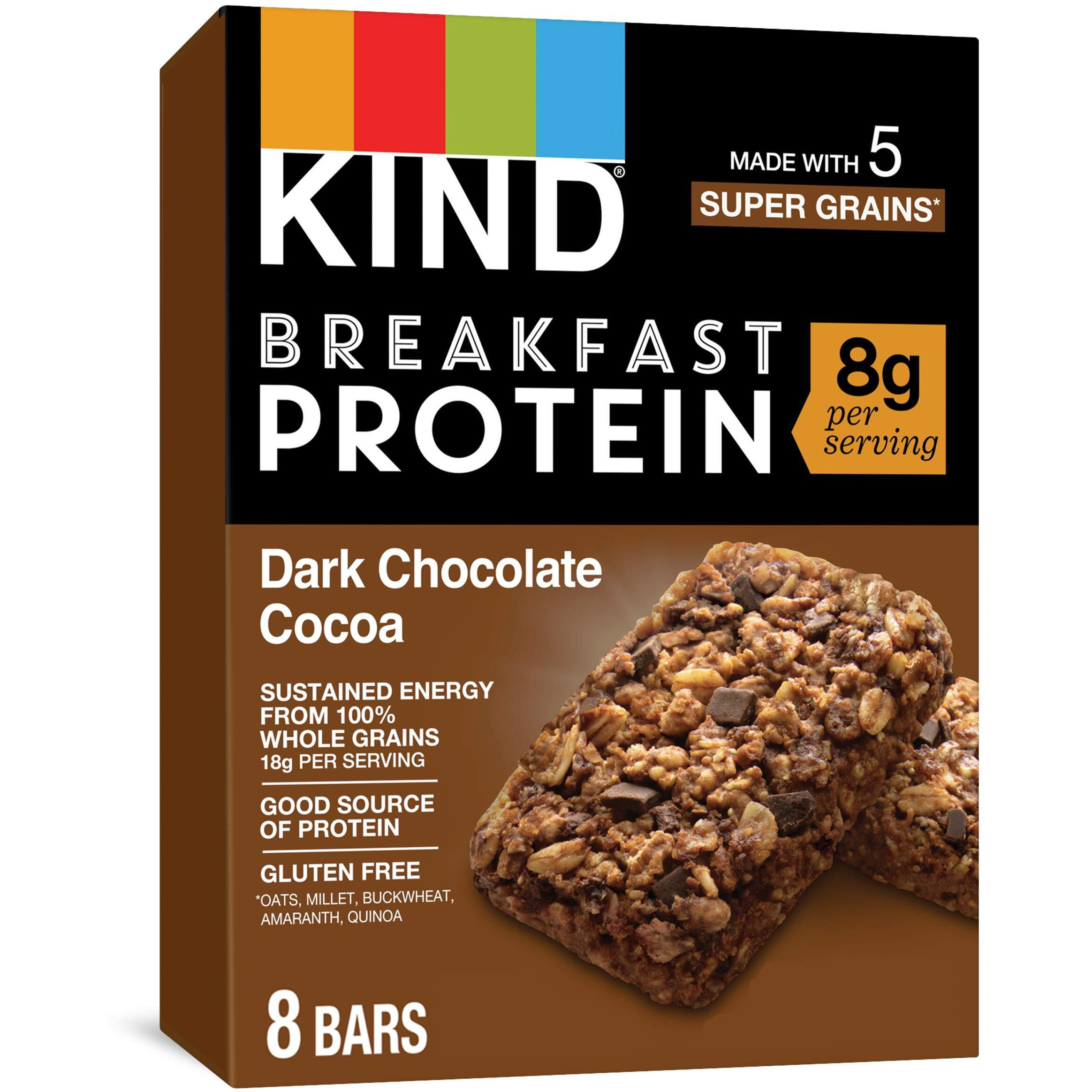Kind Breakfast Protein Bars, Dark Chocolate Cocoa, Healthy Snacks, Gluten Free, 8G Protein, 32 Count