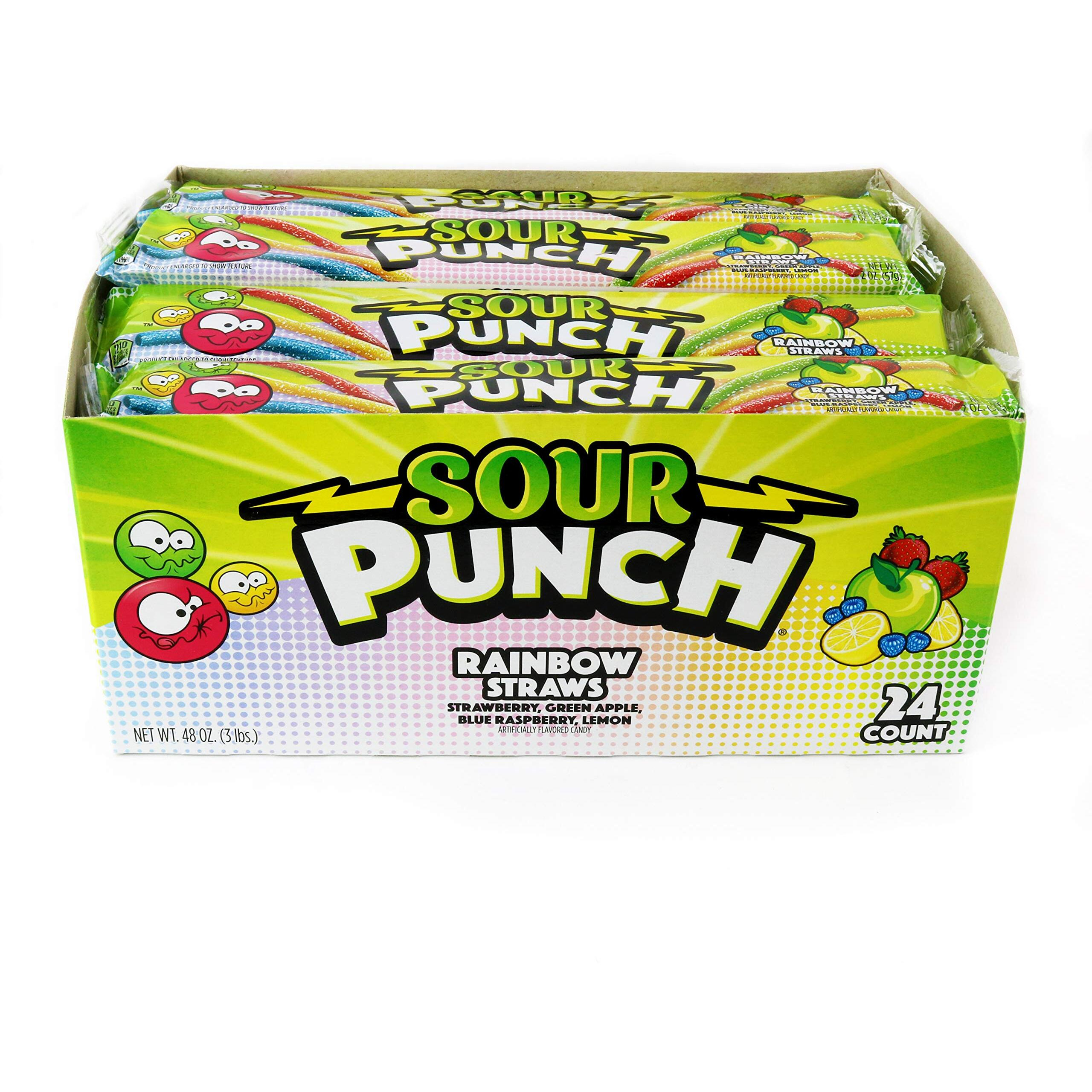 Sour Punch Rainbow Sour Straws, 2 Ounce (Pack Of 24)
