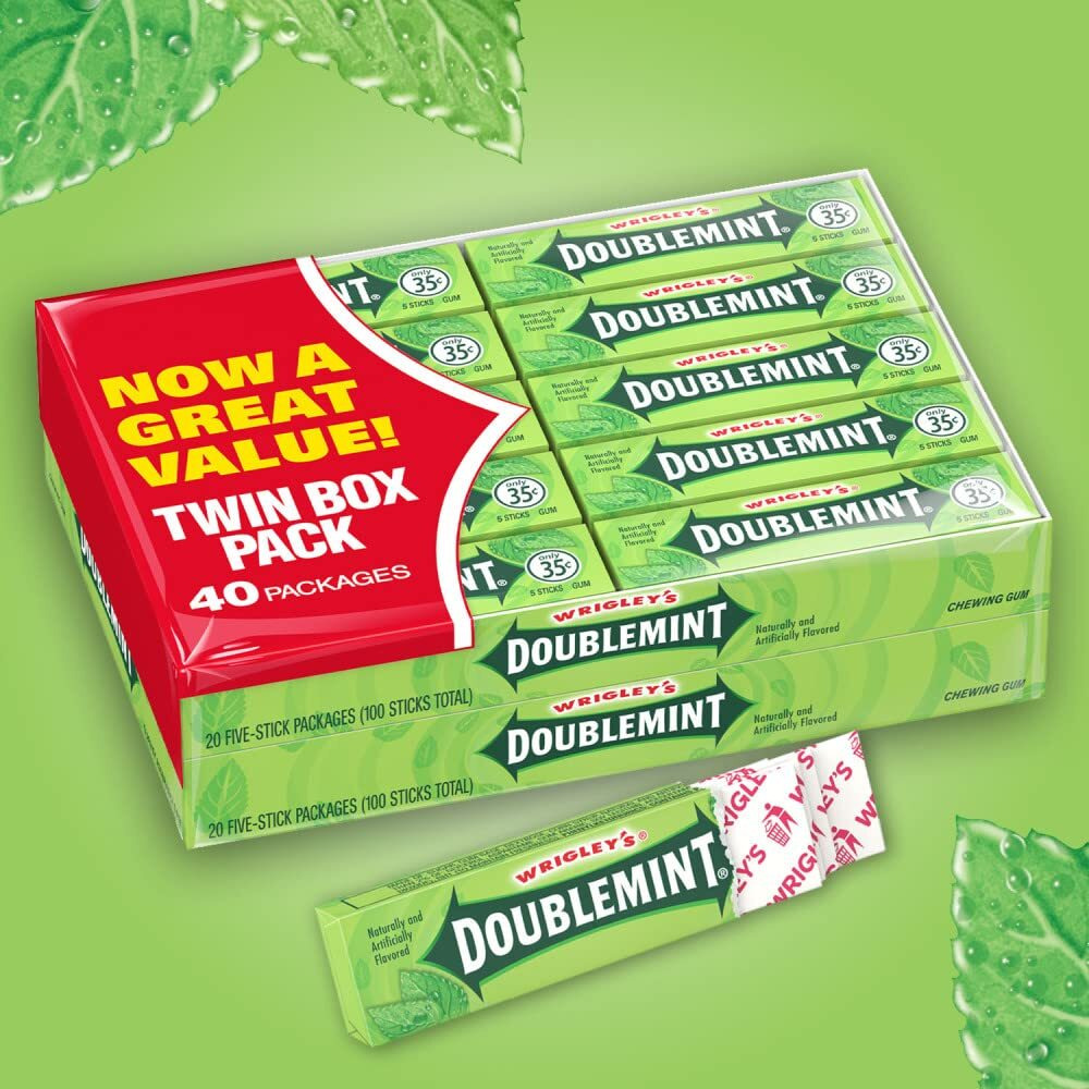 Wrigley's Doublemint Mint Gum Chewing Gum Bulk Pack, 5 Stick (Pack Of 40)