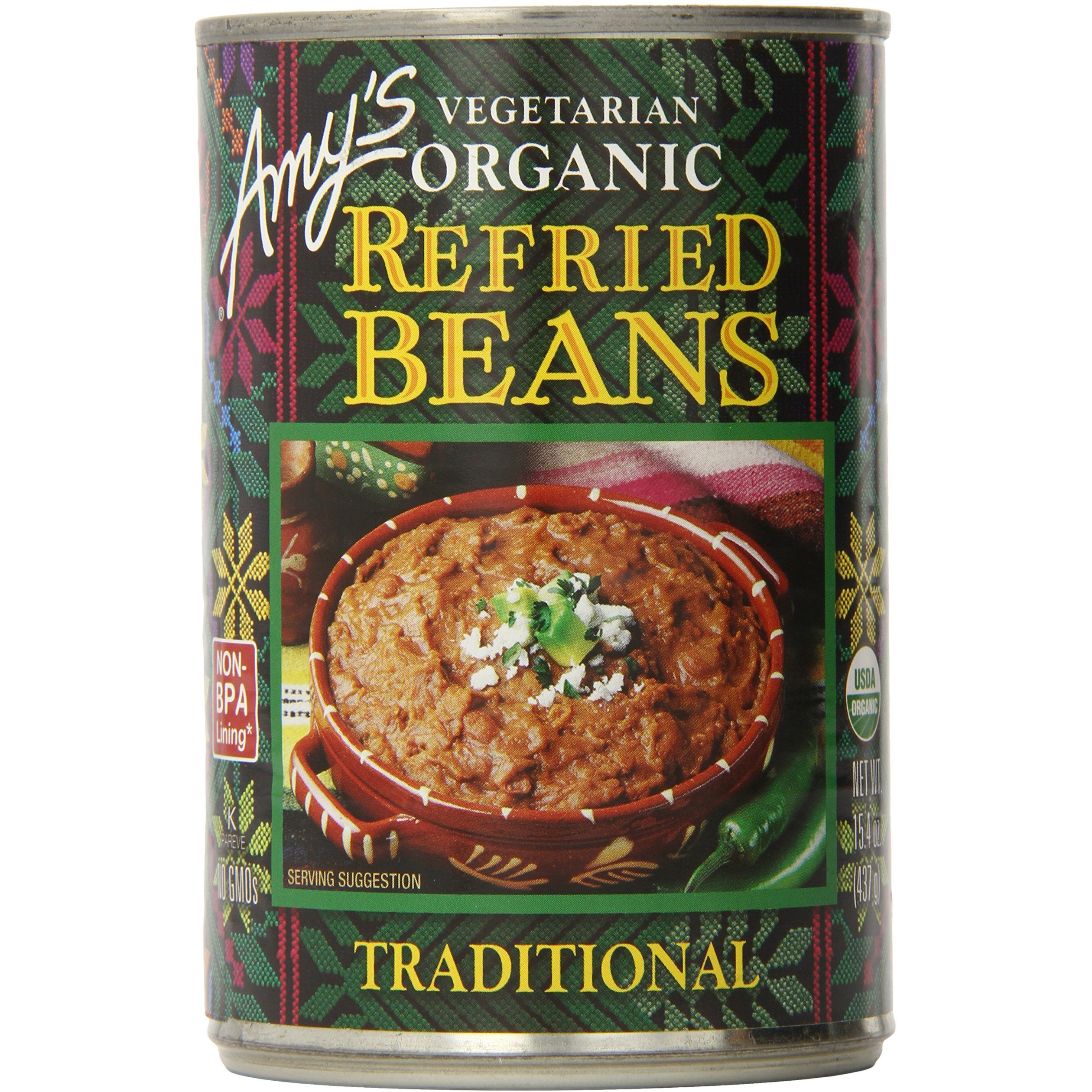 Amy's Organic Refried Beans Canned, Traditional Refried Beans, Vegan, Gluten Free And Vegetarian, 15.4 Oz (6 Pack)