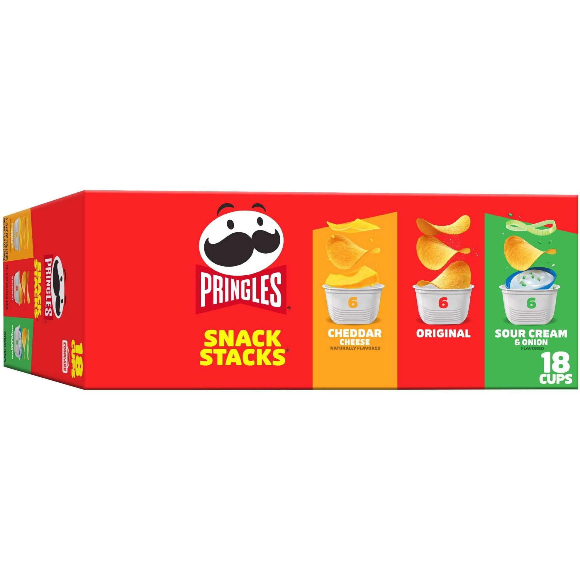 Pringles Potato Crisps Chips, Lunch Snacks, On-The-Go Snacks, Snack Stacks, Variety Pack, 12.9Oz Box (18 Cups)