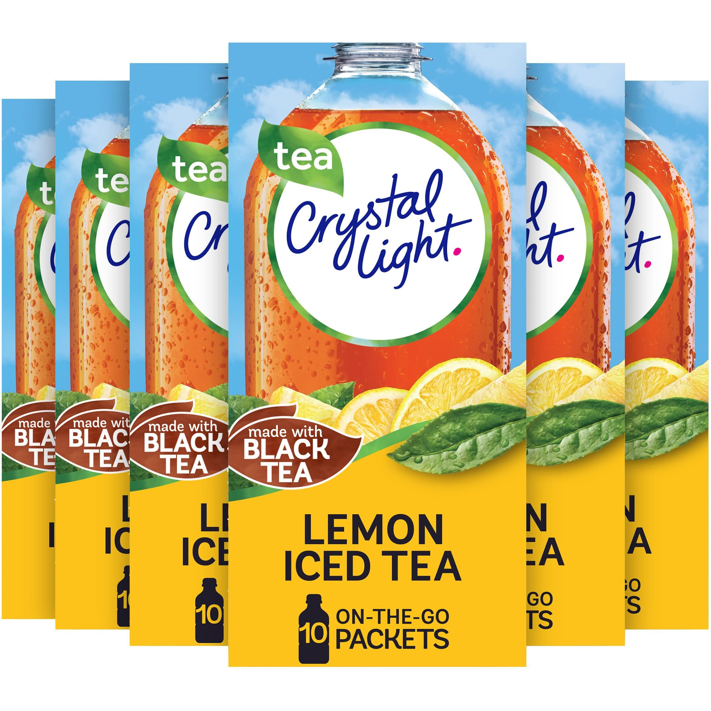 Crystal Light Lemon Iced Tea Naturally Flavored Powdered Drink Mix (60 Ct Multipack, 6 Boxes Of 10 Ct On-The-Go-Packets)