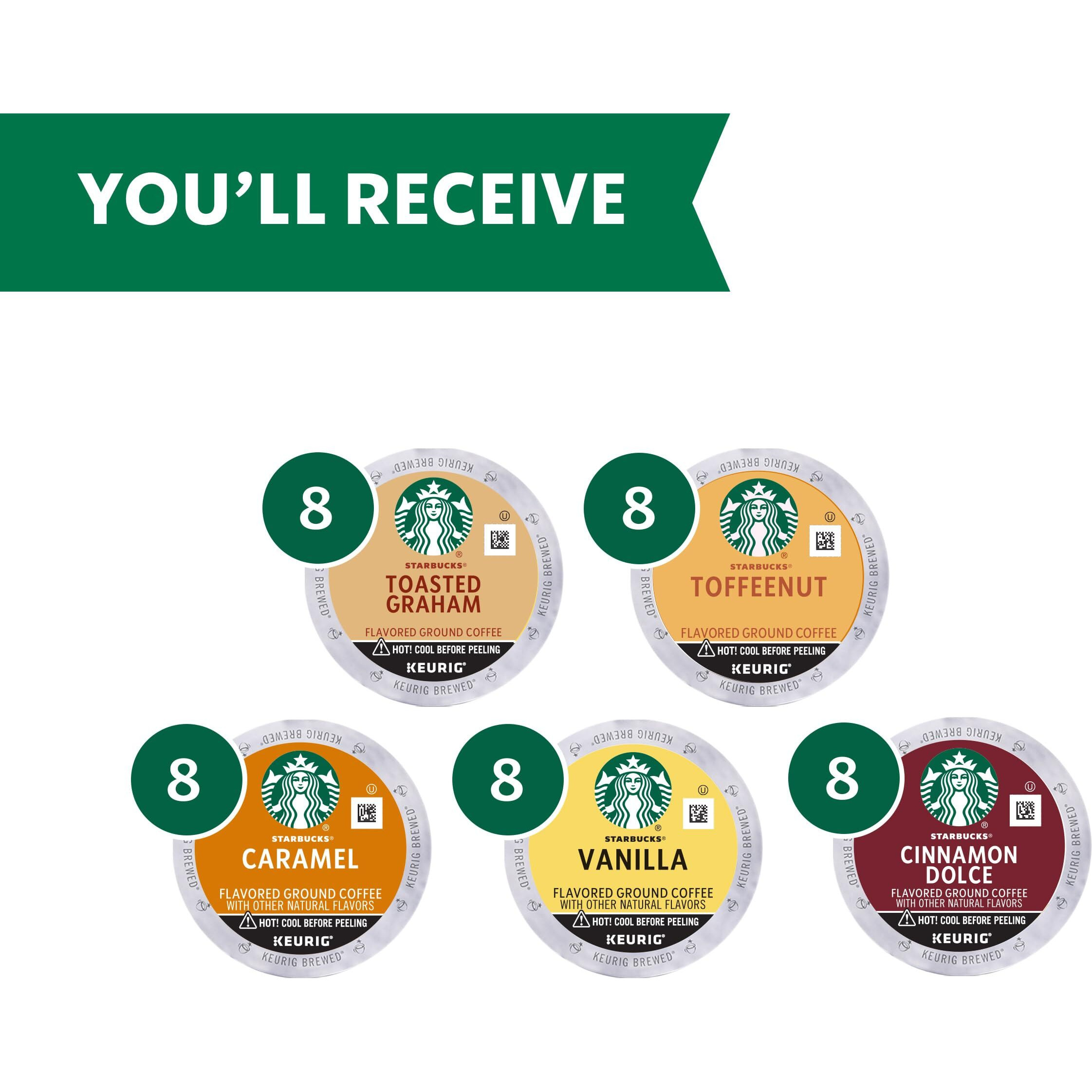 Starbucks K-Cup Coffee Pods, Naturally Flavored Coffee Variety Pack For Keurig Brewers, 100% Arabica, 1 Box (40 Pods)