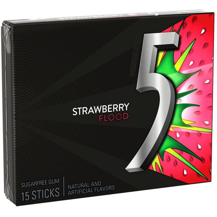 5 Gum Sour Strawberry Sugar Free Chewing Gum Bulk Pack, 15 Stick (Pack Of 10)