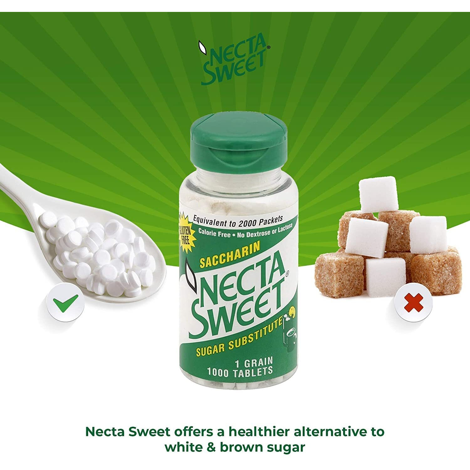 Necta Sweet Saccharin Tablets, 1-Grain, 1000 Tablet Bottle