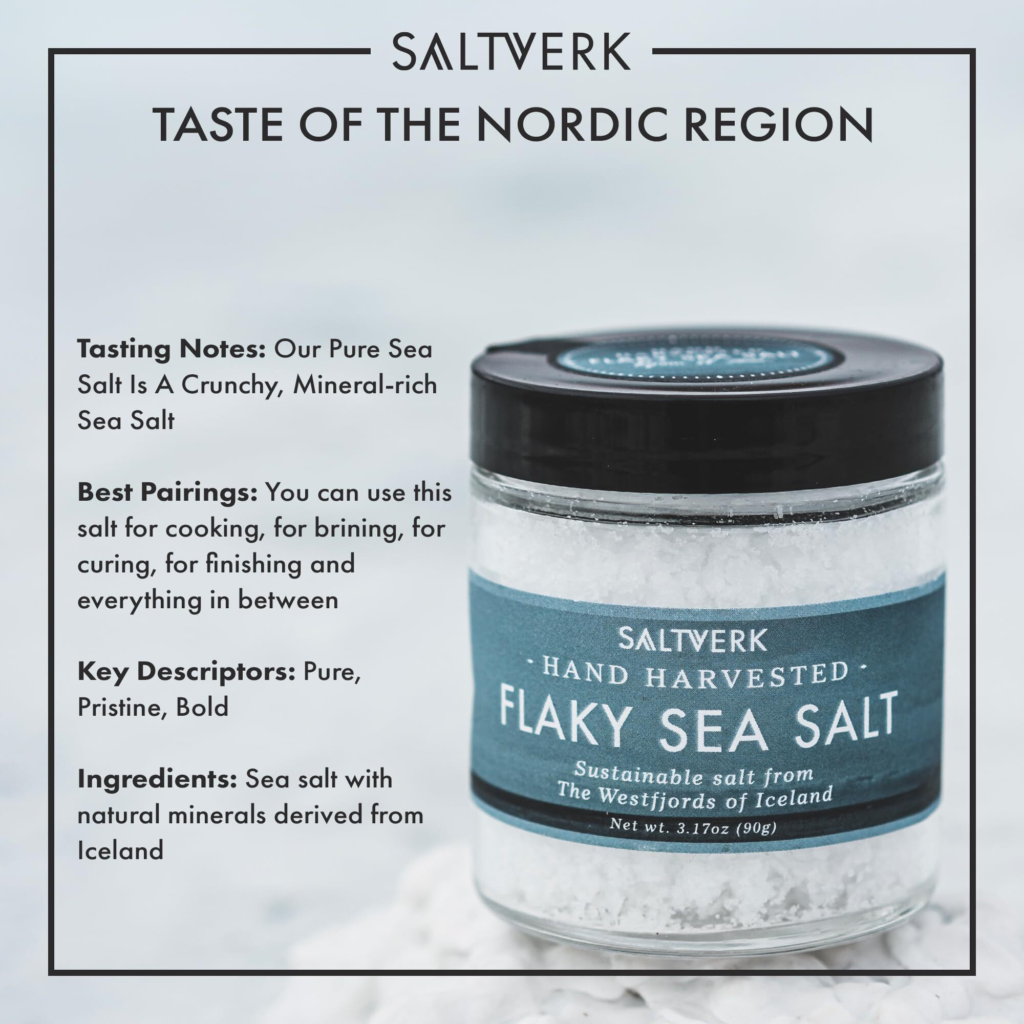 Saltverk Flaky Sea Salt - 3.17 Ounce Jar - Hand Harvested Gourmet - Sustainably Made