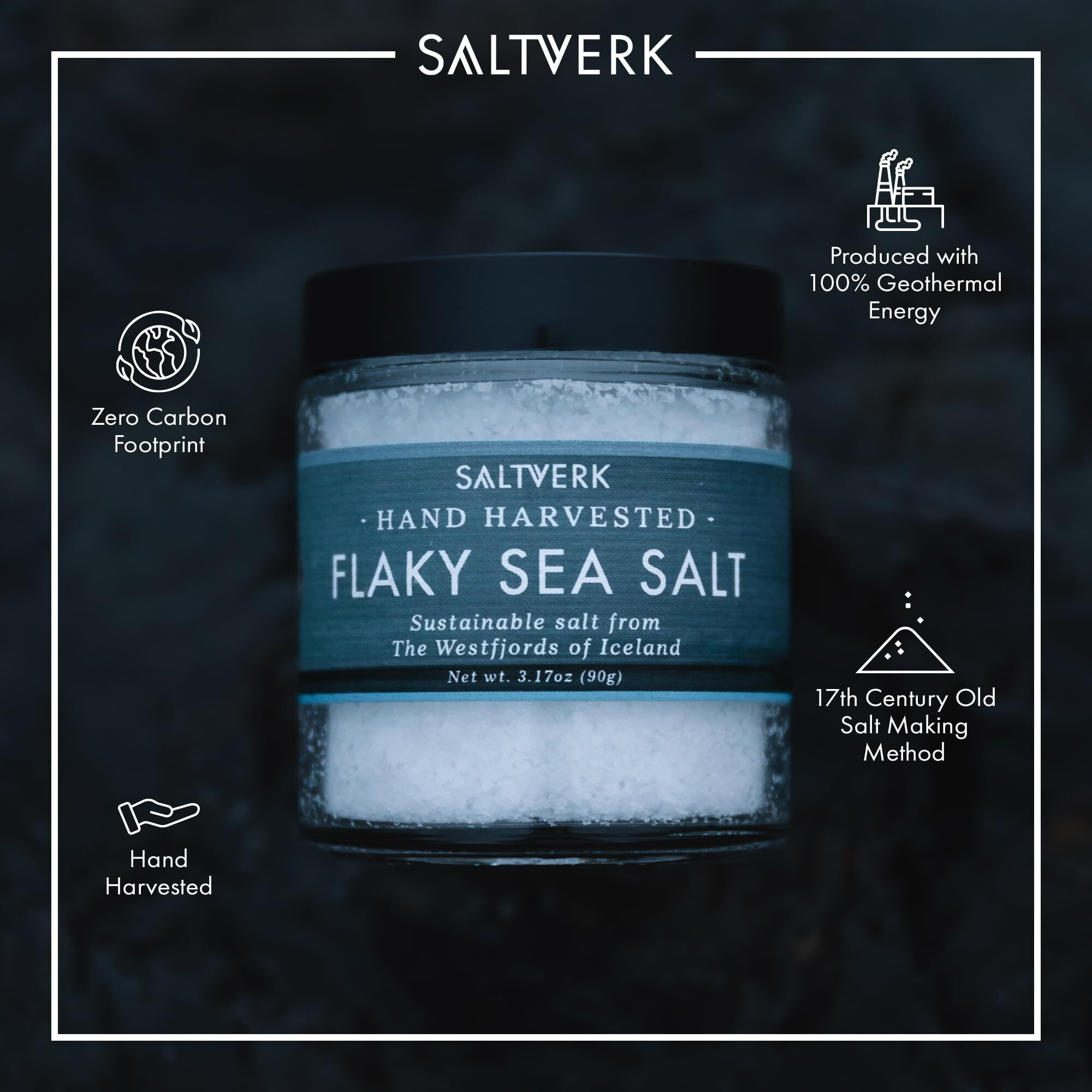 Saltverk Flaky Sea Salt - 3.17 Ounce Jar - Hand Harvested Gourmet - Sustainably Made