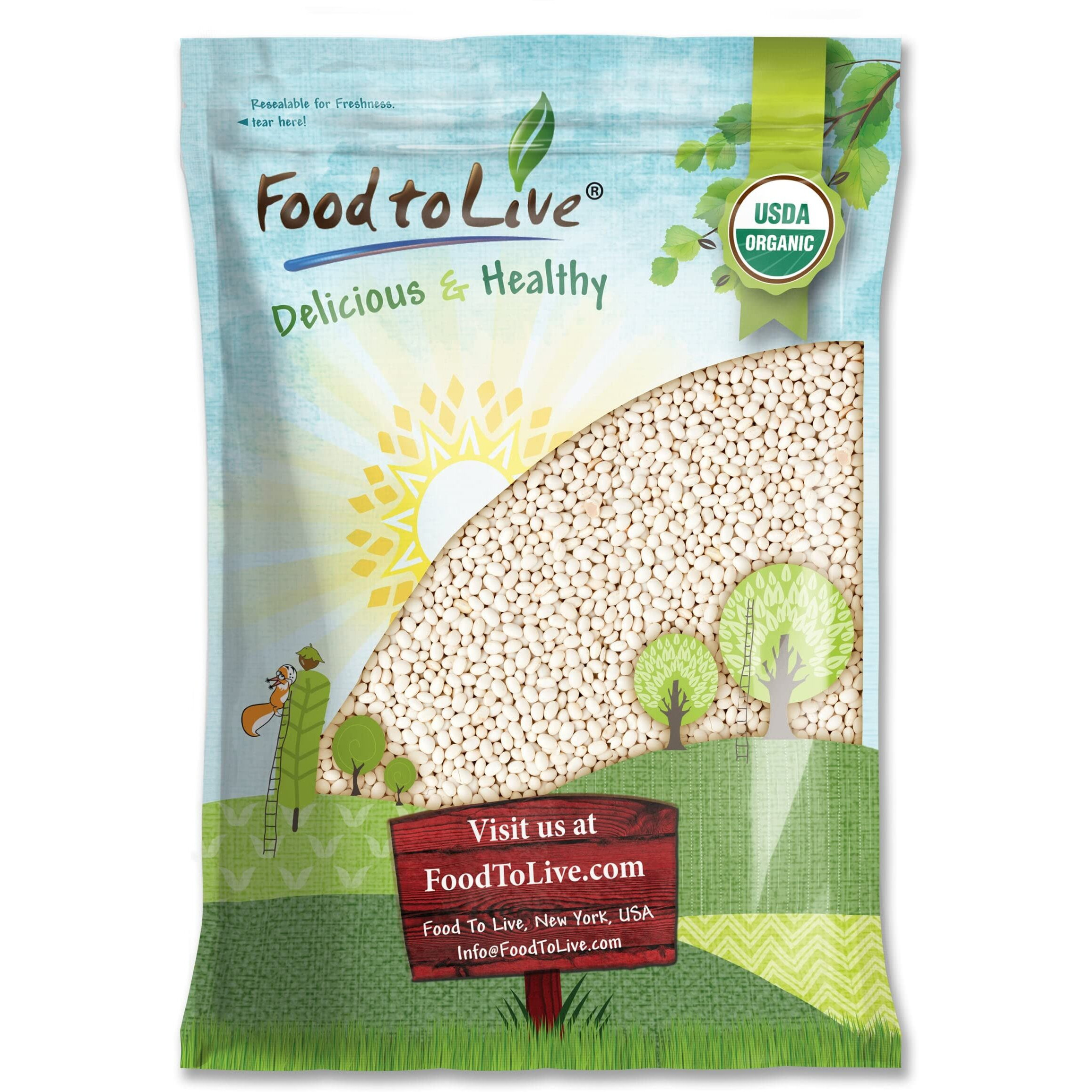 Food To Live Organic Navy Beans, 10 Pounds Non-Gmo Verified, Kosher, Vegan, Dried White, Bulk. High In Protein And Dietary Fiber