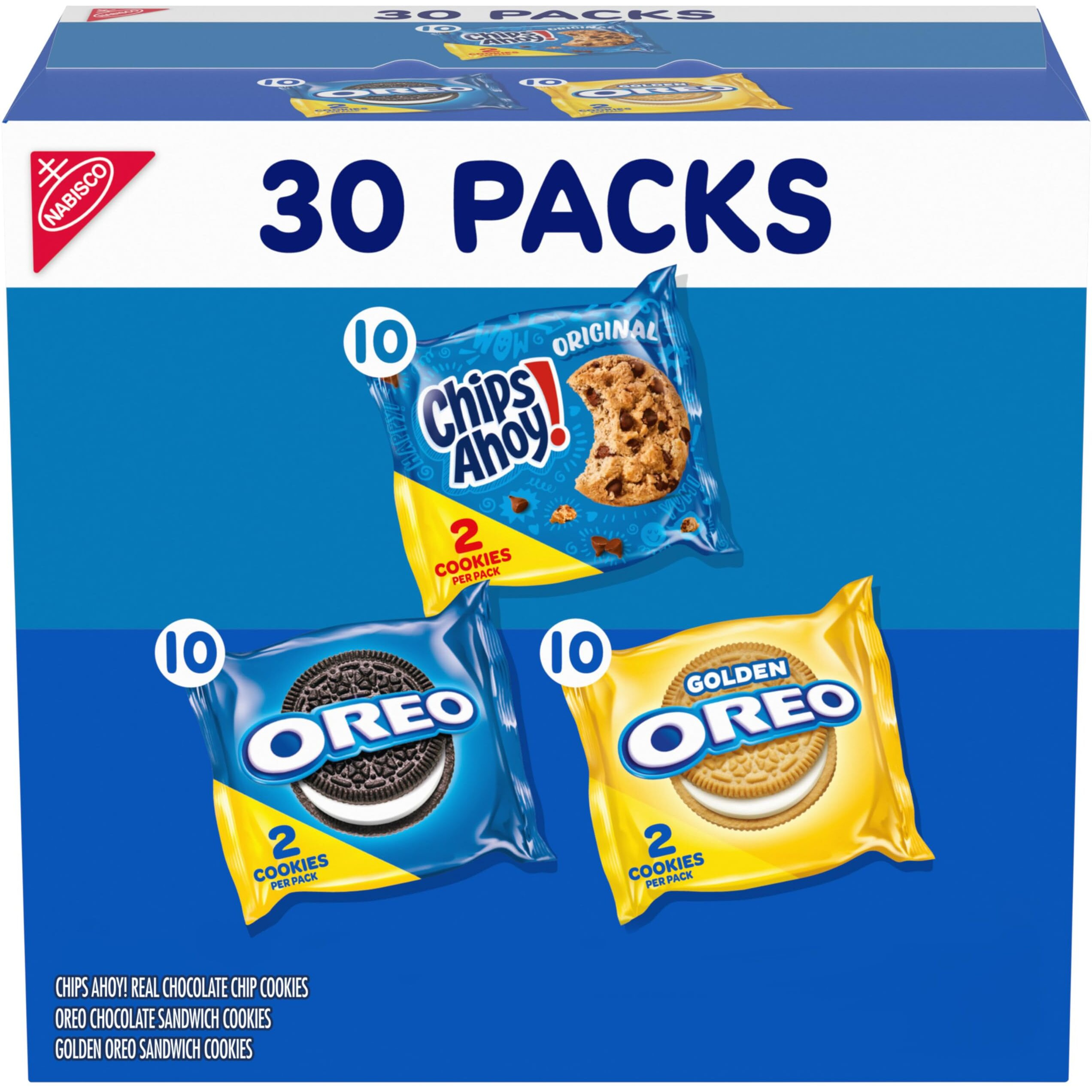 Nabisco Sweet Treats Cookie Variety Pack Oreo, Oreo Golden & Chips Ahoy, 30 Snack Packs (2 Cookies Per Pack)