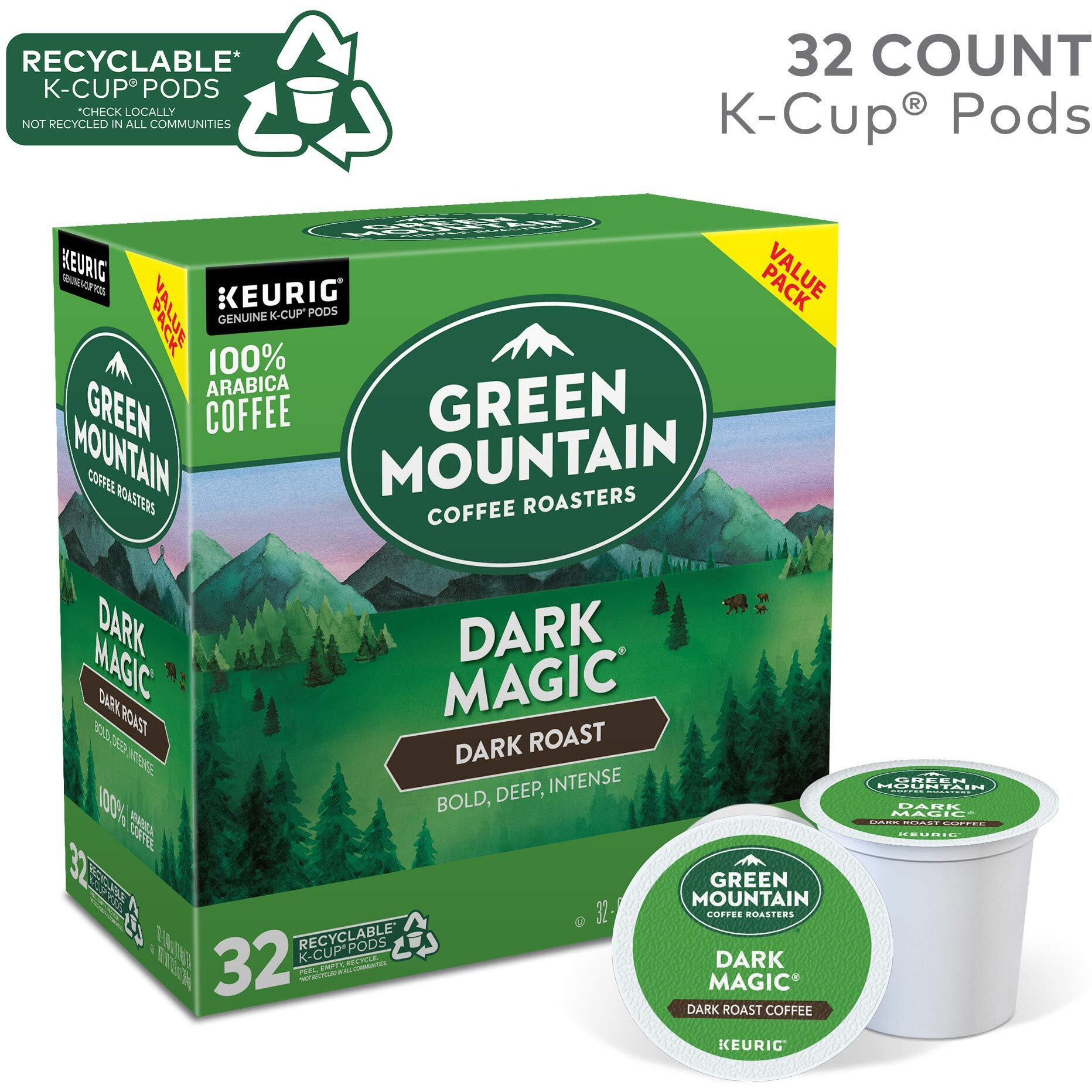Green Mountain Coffee Roaster Dark Magic Keurig Single-Serve K-Cup Pods, Dark Roast Coffee, 32 Count