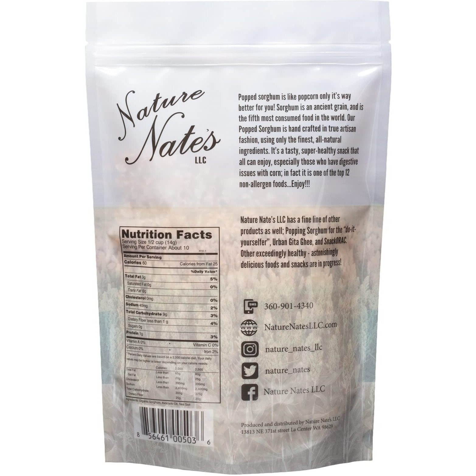 Nature Nates Popped Sorghum, Avocado Oil Sea Salt - Organic Sorghum, Keto & Gluten Free, Whole 30, Healthy Snacks, Better Than Popcorn, Made In Usa - 5 Ounce