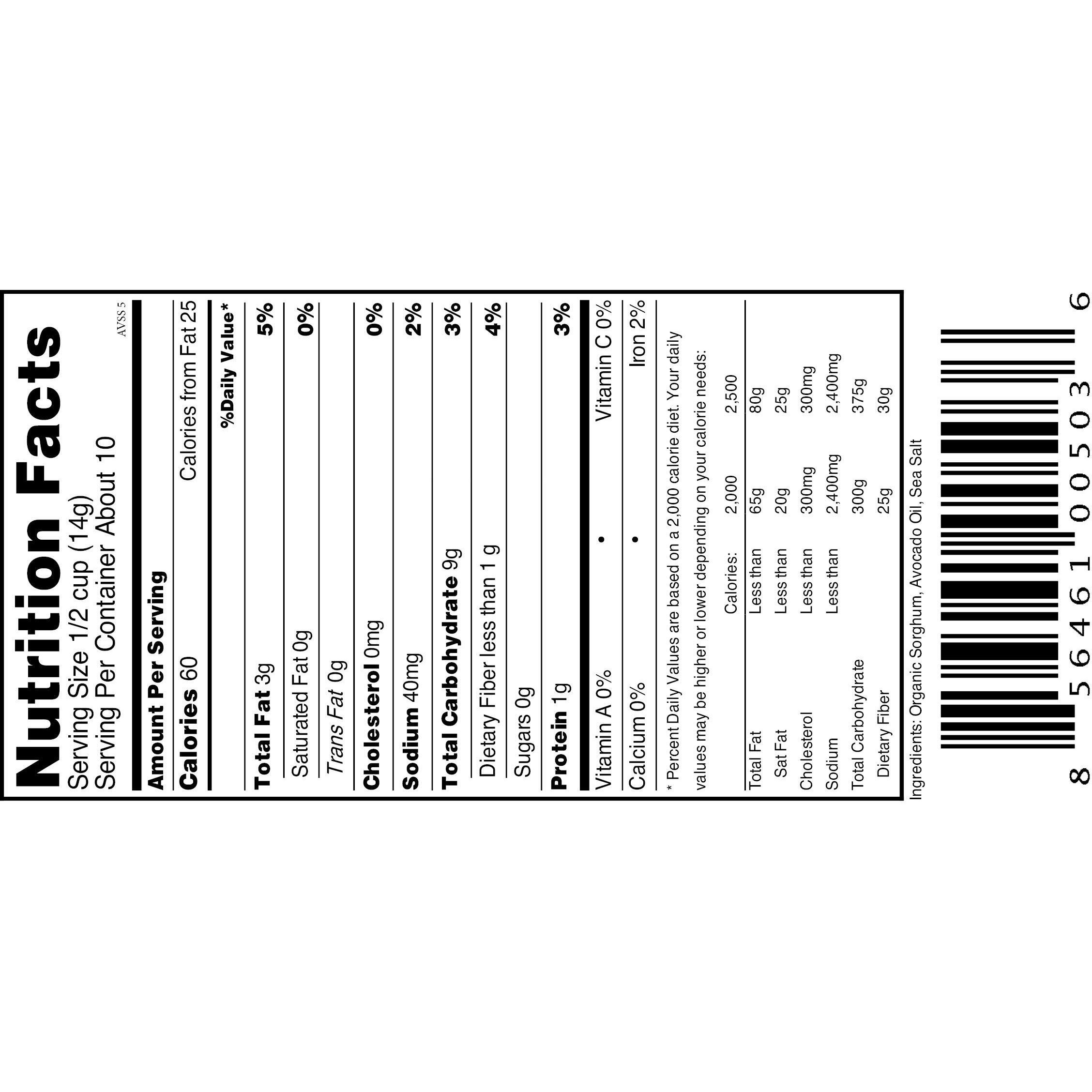 Nature Nates Popped Sorghum, Avocado Oil Sea Salt - Organic Sorghum, Keto & Gluten Free, Whole 30, Healthy Snacks, Better Than Popcorn, Made In Usa - 5 Ounce