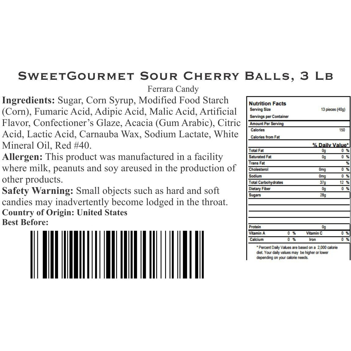 Sweetgourmet Sweet And Sour Cherry Balls | Chewy Bulk Candy | 3 Pounds