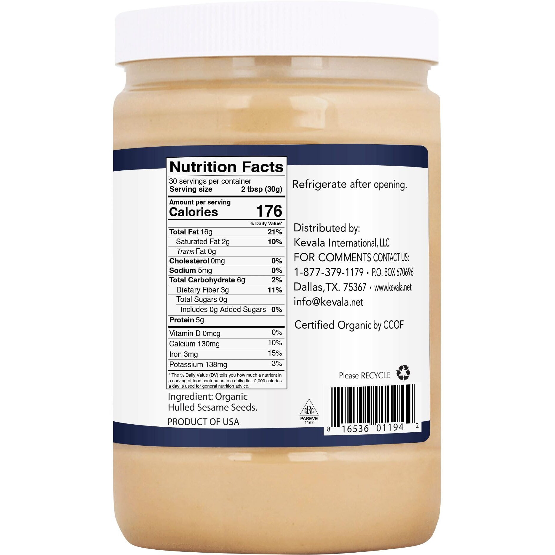 Kevala Organic Sesame Tahini, 32 Ounce
