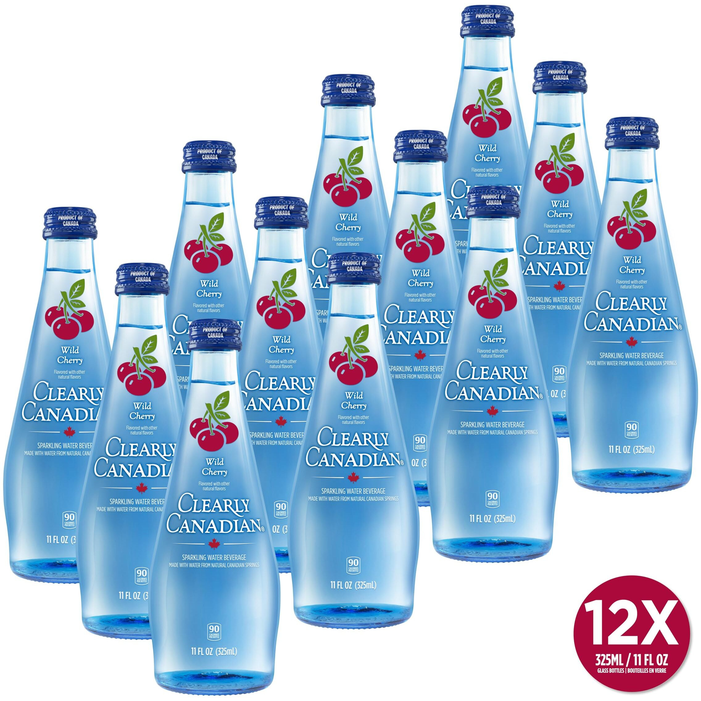 Clearly Canadian Wild Cherry Sparkling Spring Water Beverage, Natural & Carbonated, Flavored Seltzer Water, 1 Case (12 Bottles X 325Ml)