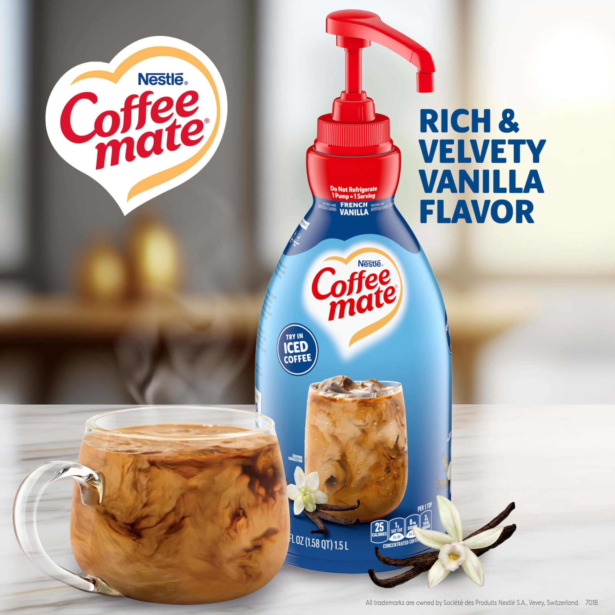 Nestle Coffee Mate Coffee Creamer, French Vanilla, Concentrated Liquid Pump Bottle, Non Dairy, No Refrigeration, 50.7 Oz