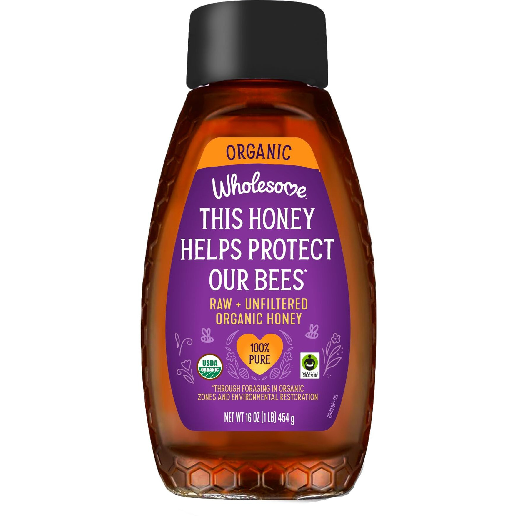 Wholesome Sweeteners 16-Ounce Organic Raw Unfiltered Honey Bottle, 100% Pure, Fair Trade Certified, Non Gmo Project Verified, & Gluten Free, 1 Pack