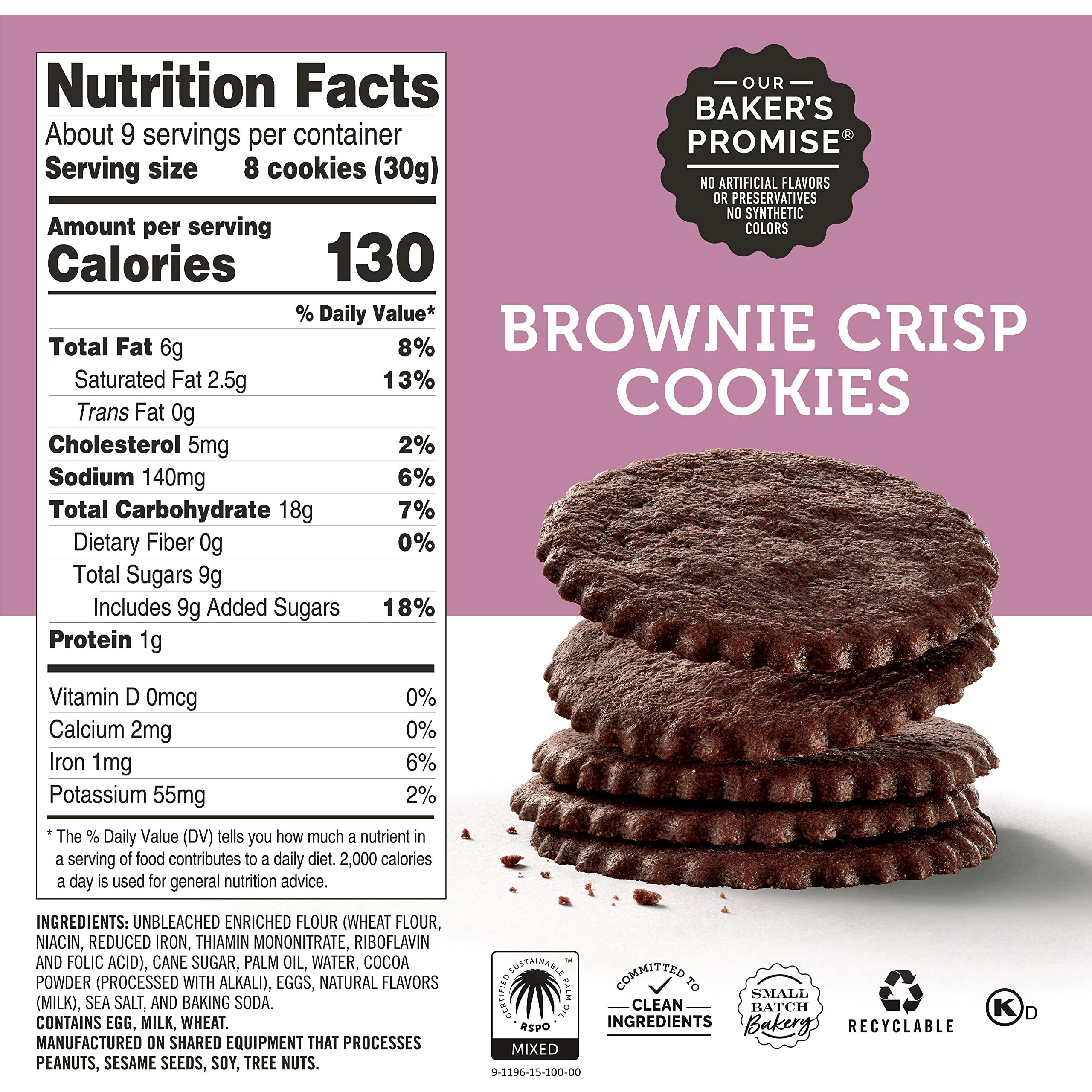 Dewey's Bakery Brownie Crisp Cookie Thins | No Artificial Flavors, Synthetic Colors Or Preservatives | Baked In Small Batches | 9Oz (Pack Of 1)