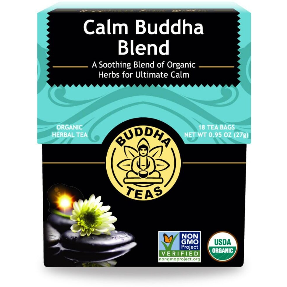 Buddha Teas - Calm Buddha Blend - Organic Herbal Tea - For Health & Wellbeing - Blend Of Organic Herbs - Clean Ingredients - Caffeine Free - Ou Kosher & Organic - Non-Gmo - 18 Bleach-Free Tea Bags