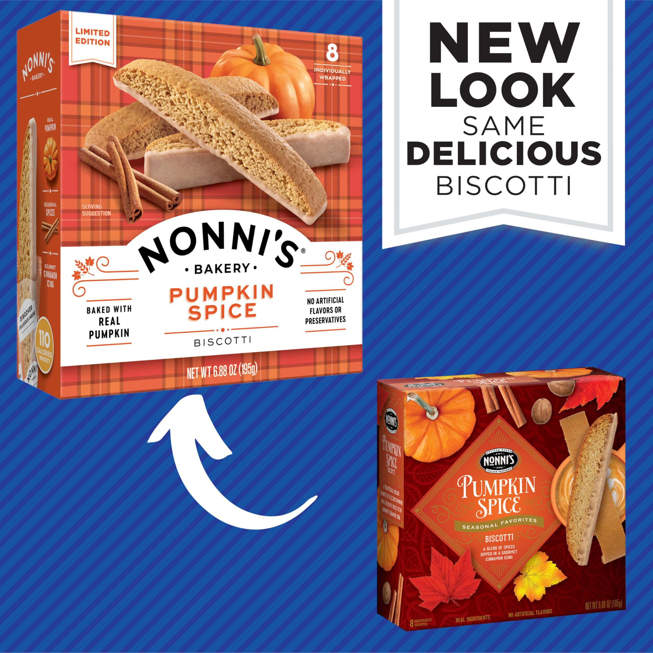 Nonni's Pumpkin Spice Biscotti Holiday Cookies - 2 Boxes Pumpkin Cookies - Pumpkin Biscotti W/Cinnamon Icing - Biscotti Individually Wrapped Pumpkin Spice Cookies - Kosher Coffee Cookies 6.88 Oz