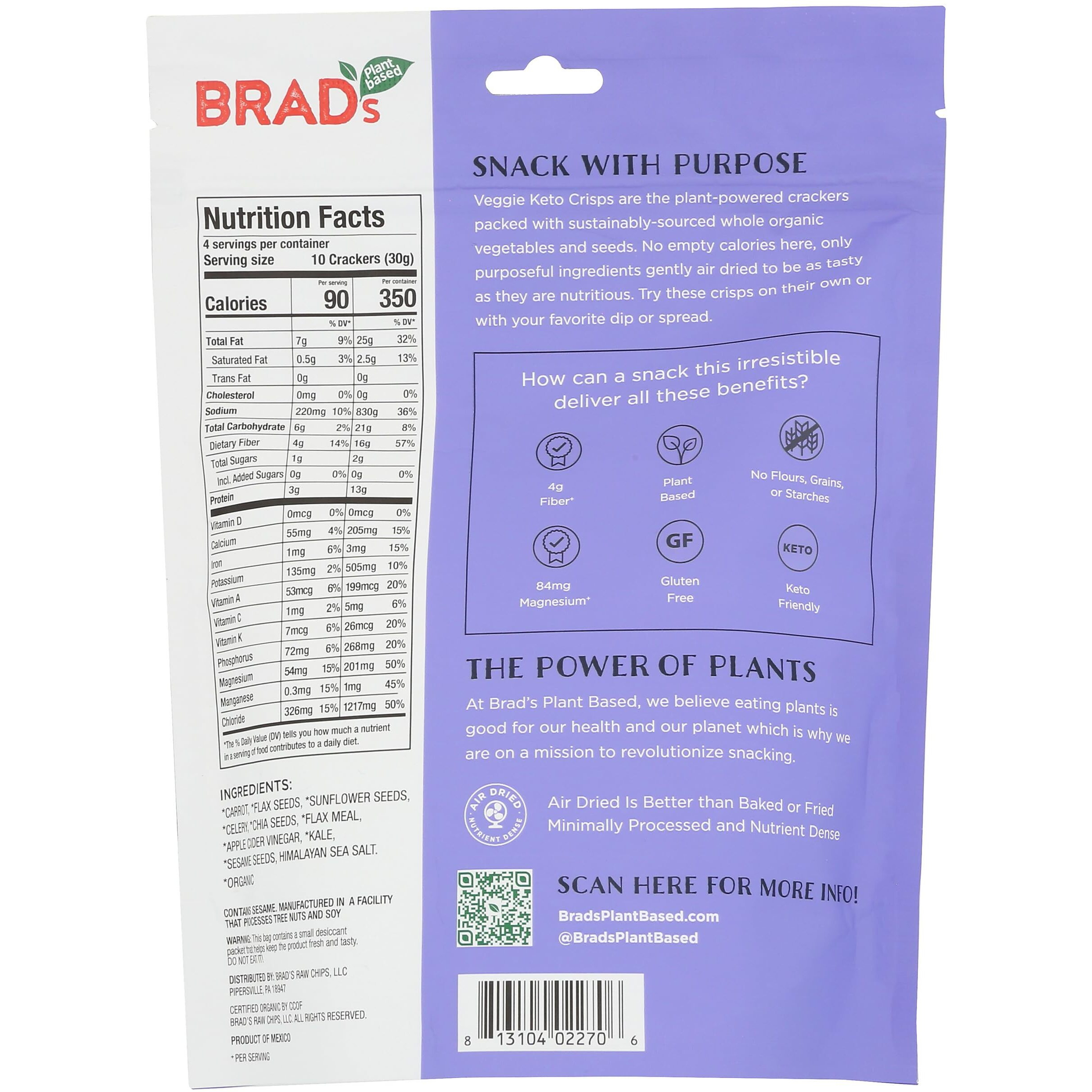 Brad's Raw Organic Sea Salt Veggie Keto Crisp, 4 Oz