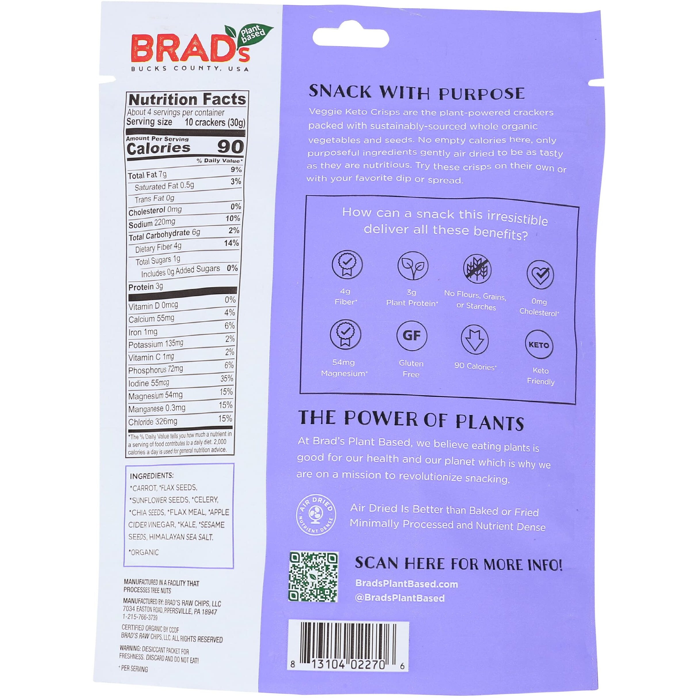 Brad's Raw Organic Sea Salt Veggie Keto Crisp, 4 Oz