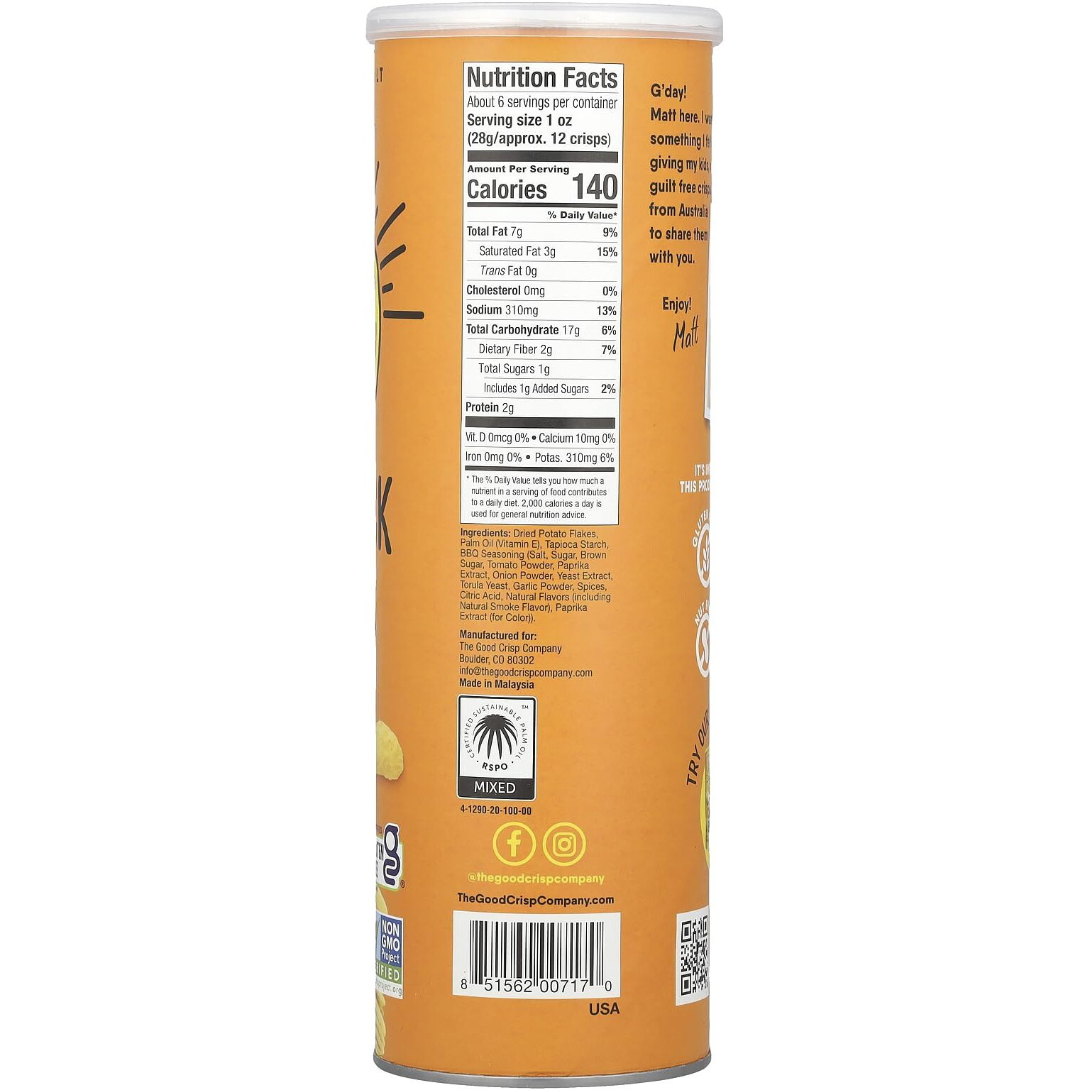 The Good Crisp Company Outback Bbq Potato Crisps, 5.6 Oz