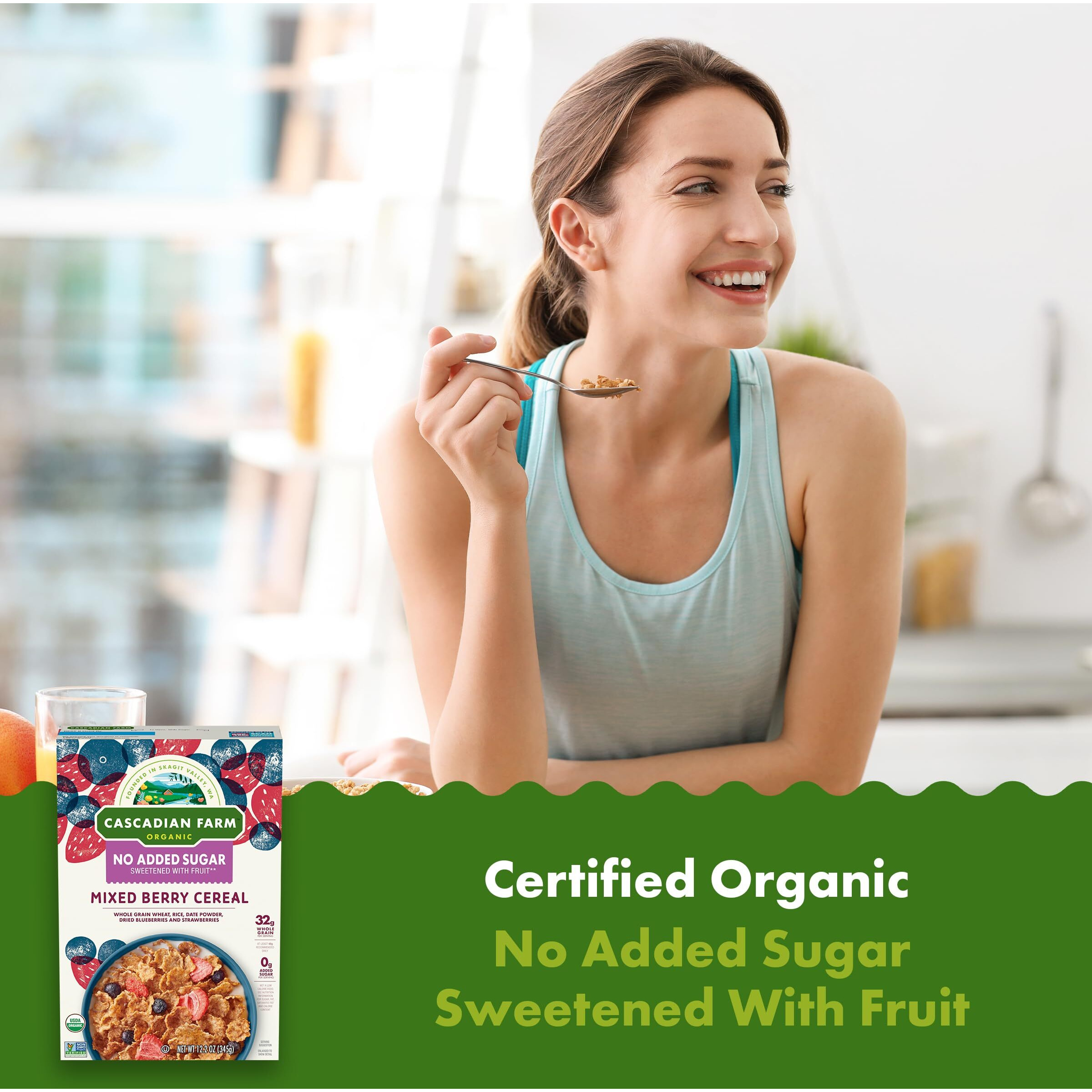 Cascadian Farm Organic Mixed Berry Cereal, No Added Sugar, 12.2 Oz