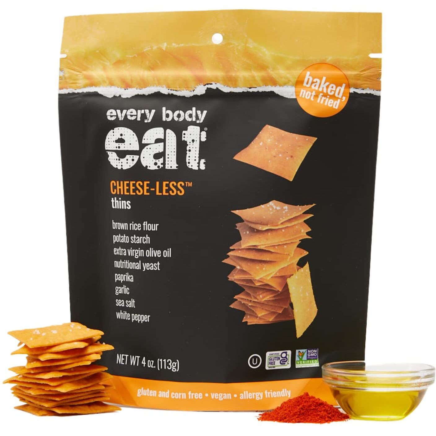 Every Body Eat Cheese-Less Snack Thins, Gluten & Dairy Free, Vegan (1 Pack)